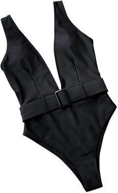BlauWave Schwimmanzug Sexy Damen-Monokini, tiefer V-Ausschnitt, einteilig, breiter Träger (1-St., Halb-Tanga-Bikini mit Gürtel) Badebekleidung