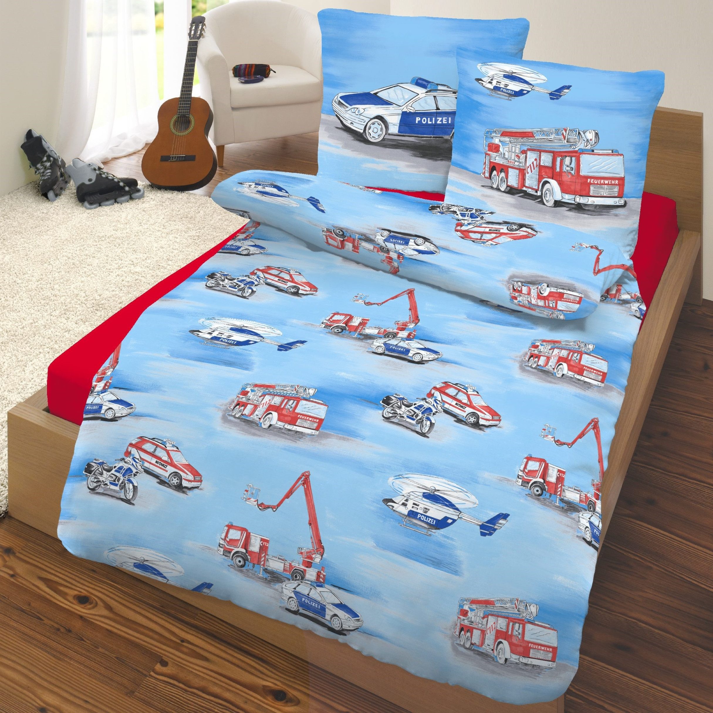 MTOnlinehandel Kinderbettwäsche Blaulicht-Helden • Polizei & Feuerwehr 135x günstig online kaufen