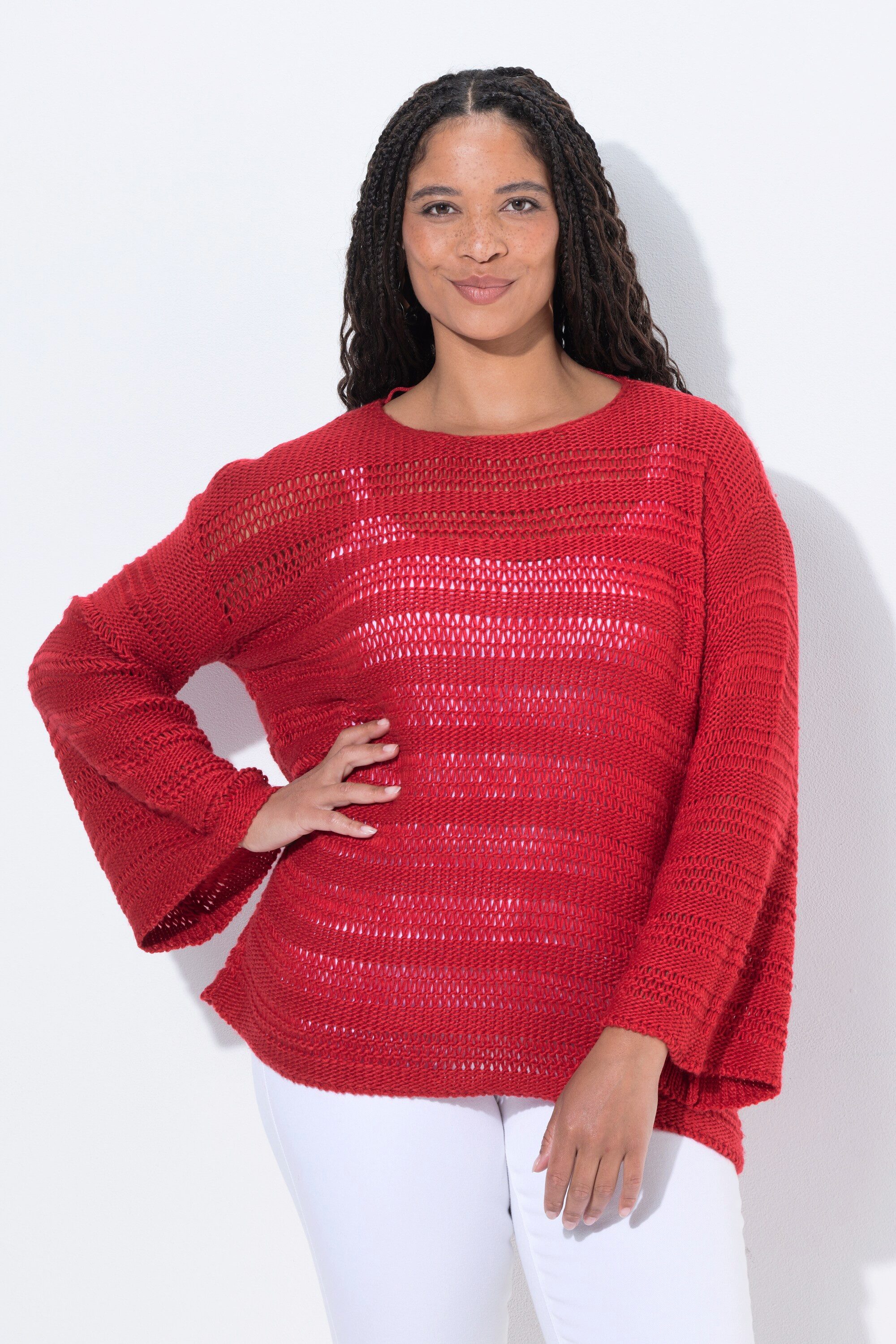 Strickpullover Pullover Boxy Fit Lochstrick Langarm