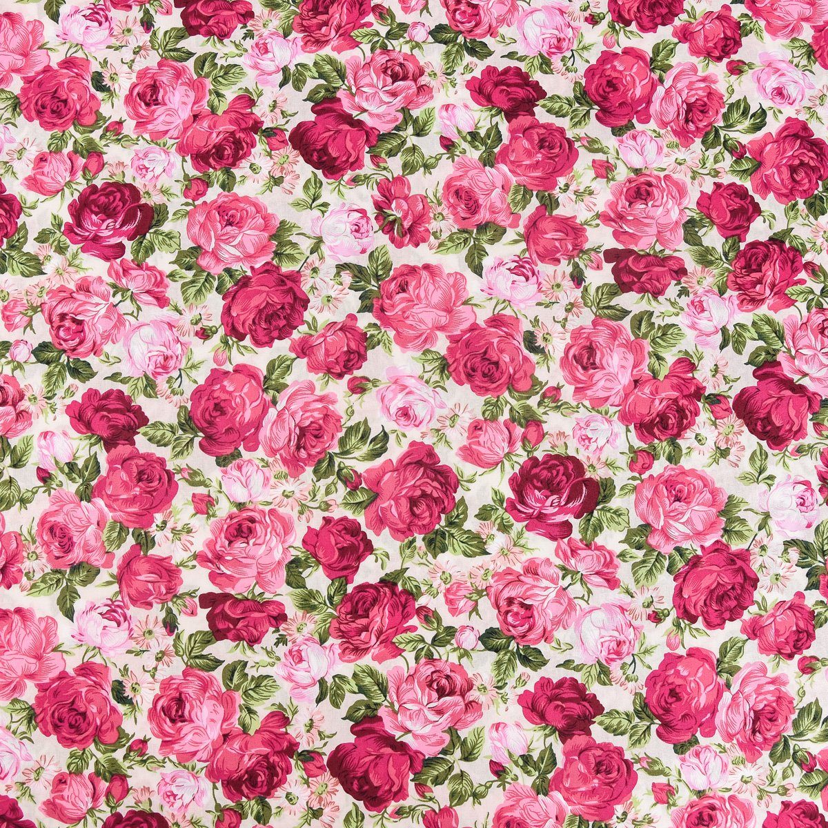 SCHÖNER LEBEN. Stoff Baumwollstoff Meterware Rosen beige rosa pink grün 145cm, allergikergeeignet,atmungsaktiv,pflegeleicht