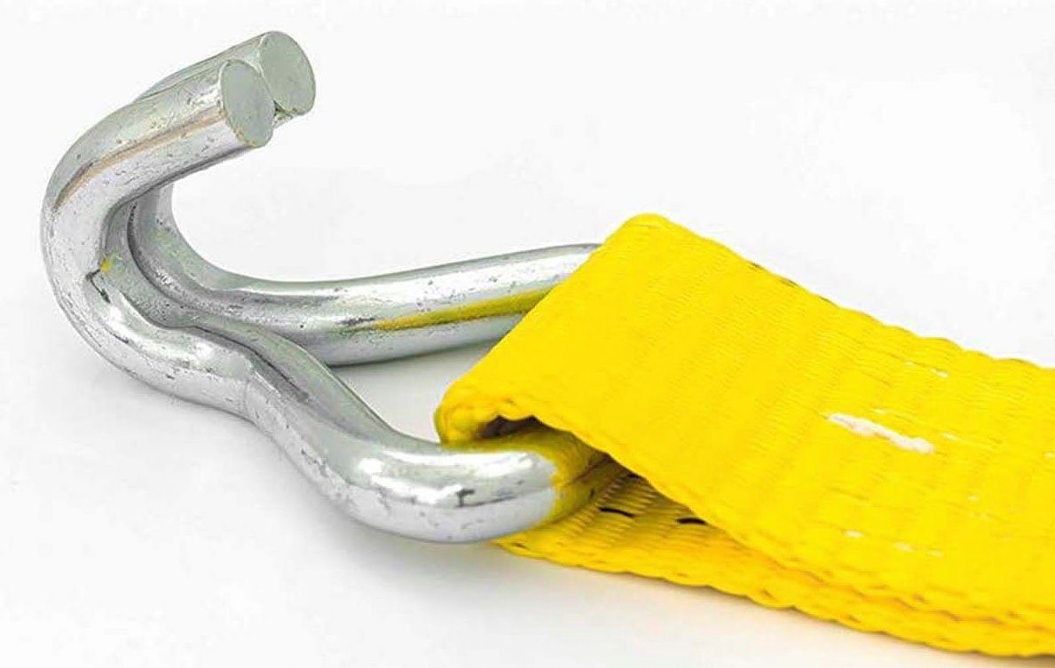 ERGO-Ratsche, 2-teilig, 8 daN 2500/5000 gelb mm, mit Doppelspitzhaken und 50 Petex Ratschenspanngurt m, Spanngurt