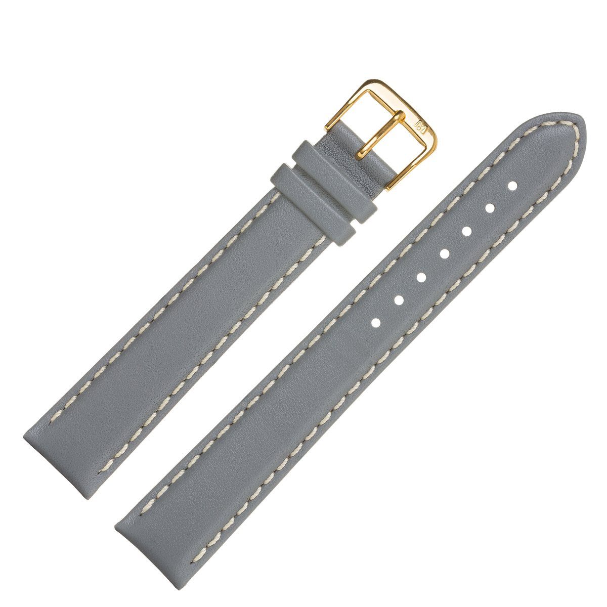 MARBURGER Uhrenarmband 22mm Leder XL lang extra Grau/Gold