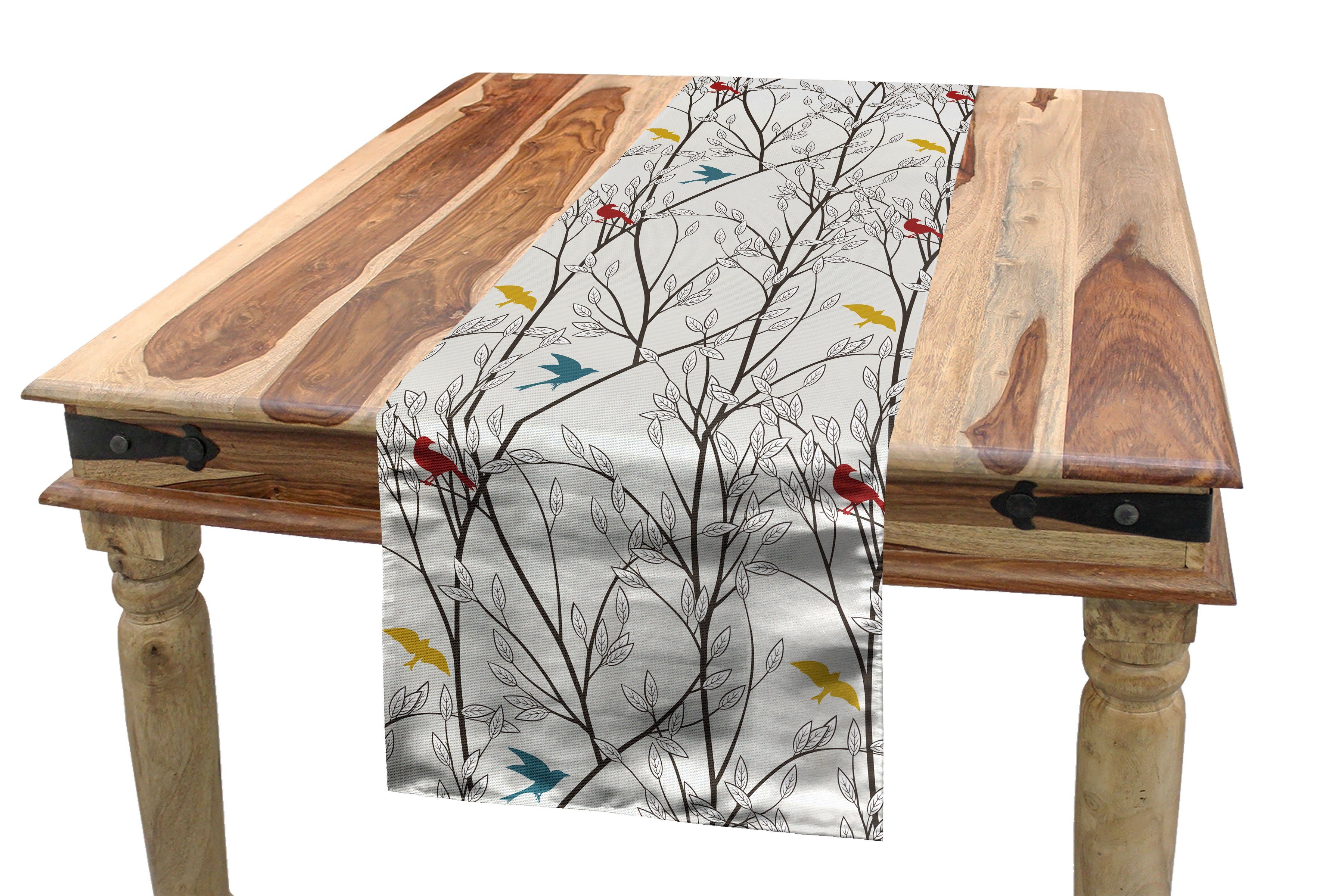 Abakuhaus Tischläufer, Rechteckiger Vögel Dekorativer Vögel Tischläufer Esszimmer Cartoon Küche Wildlife