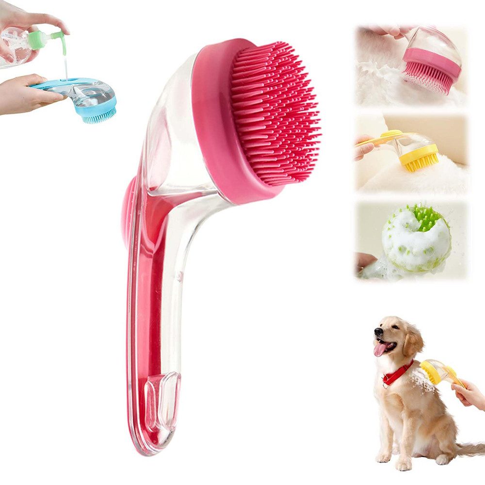 Ledander Fellbürste 2-in-1 Hundebürste mit Shampoo-Spender, Fellbürste Hund, Sanfte Massagebürste für Hunde, reduziert Haarausfall