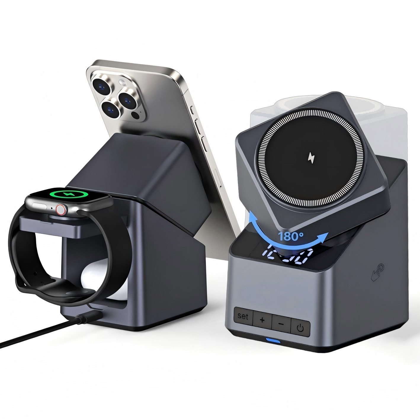 Forrlite ladestation,4 in 1 Induktive Ladegerät,Wireless Charger Induktions Induktions-Ladegerät (Verfügbar für iPhone 16/15/14/13/12 Serie, Apple Watch, AirPods, 15W schnelles kabelloses Ladegerät)