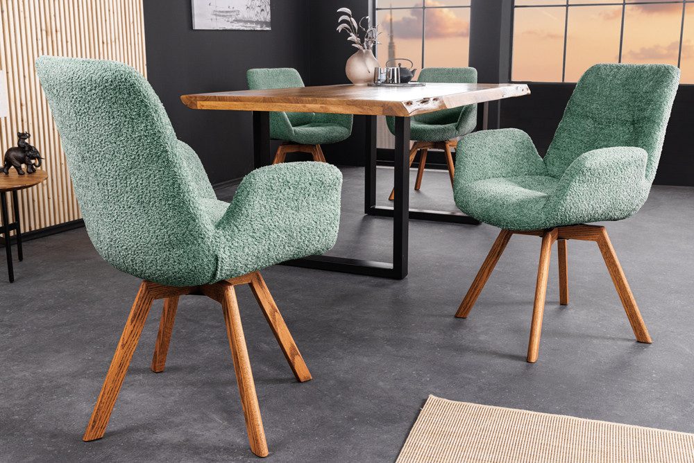 riess-ambiente Polsterstuhl BALTIC mint / natur · Esszimmerstuhl mit Bouclé-Bezug · 360° drehbar (Einzelartikel, 1 St), Küche · Teddy-Stoff · Eiche-Massivholz · mit Armlehne · Scandinavian