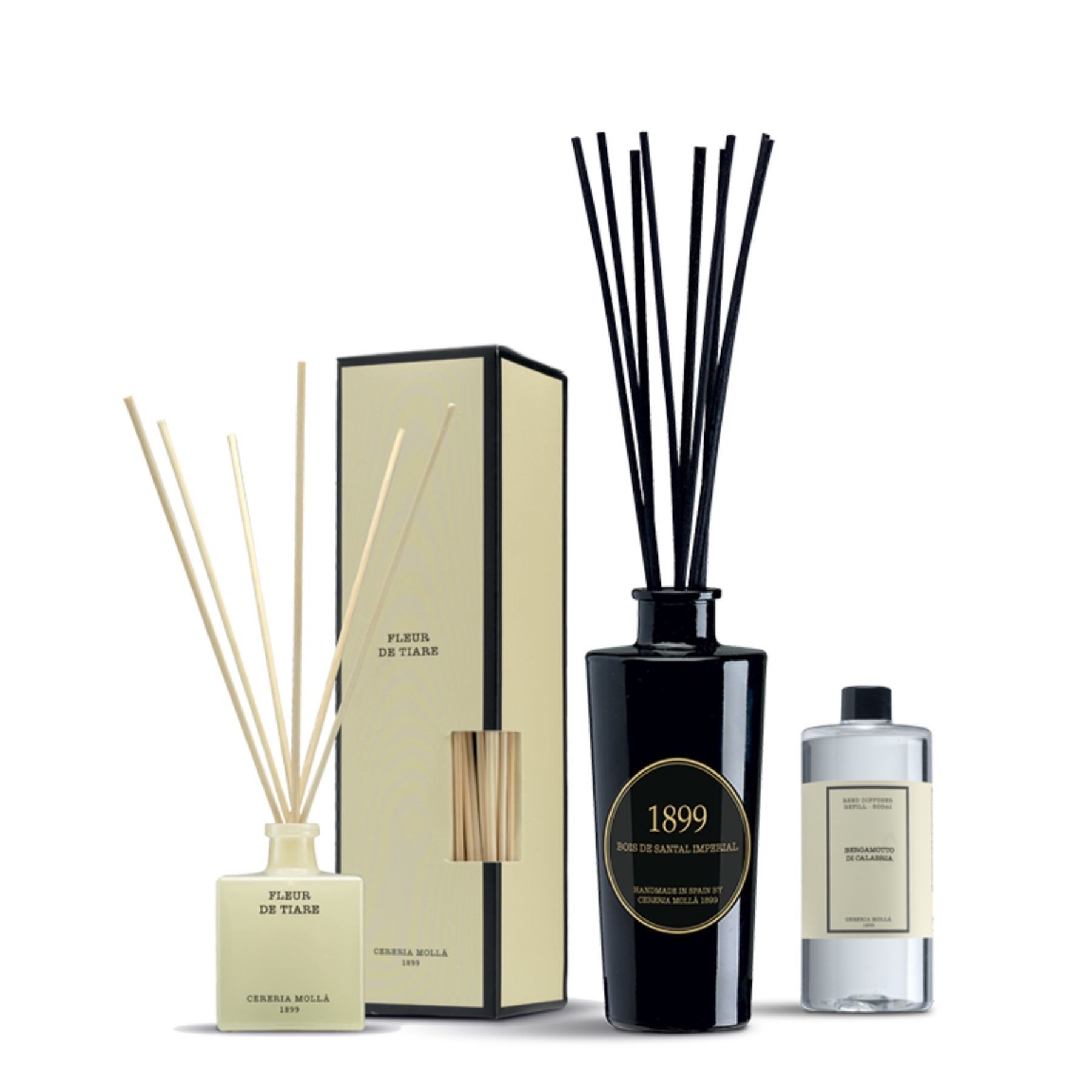 Asphald Raumduft Cereria Molla 1899 Mikado Basil & Mandarin Raumduft Diffuser Premium (Set, 1 Raumduft mit Duftstäbchen), Exquisites Design