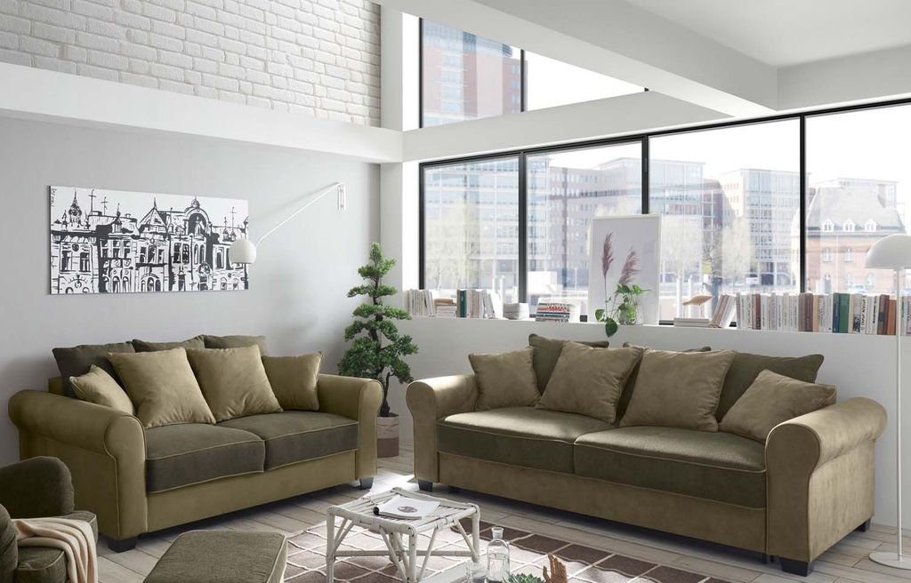 Olive Polstergarnitur Aurelia 2-farbig 3-Sitzer, Couch DESIGN Sofa 3-Sitzer EXCITING ED