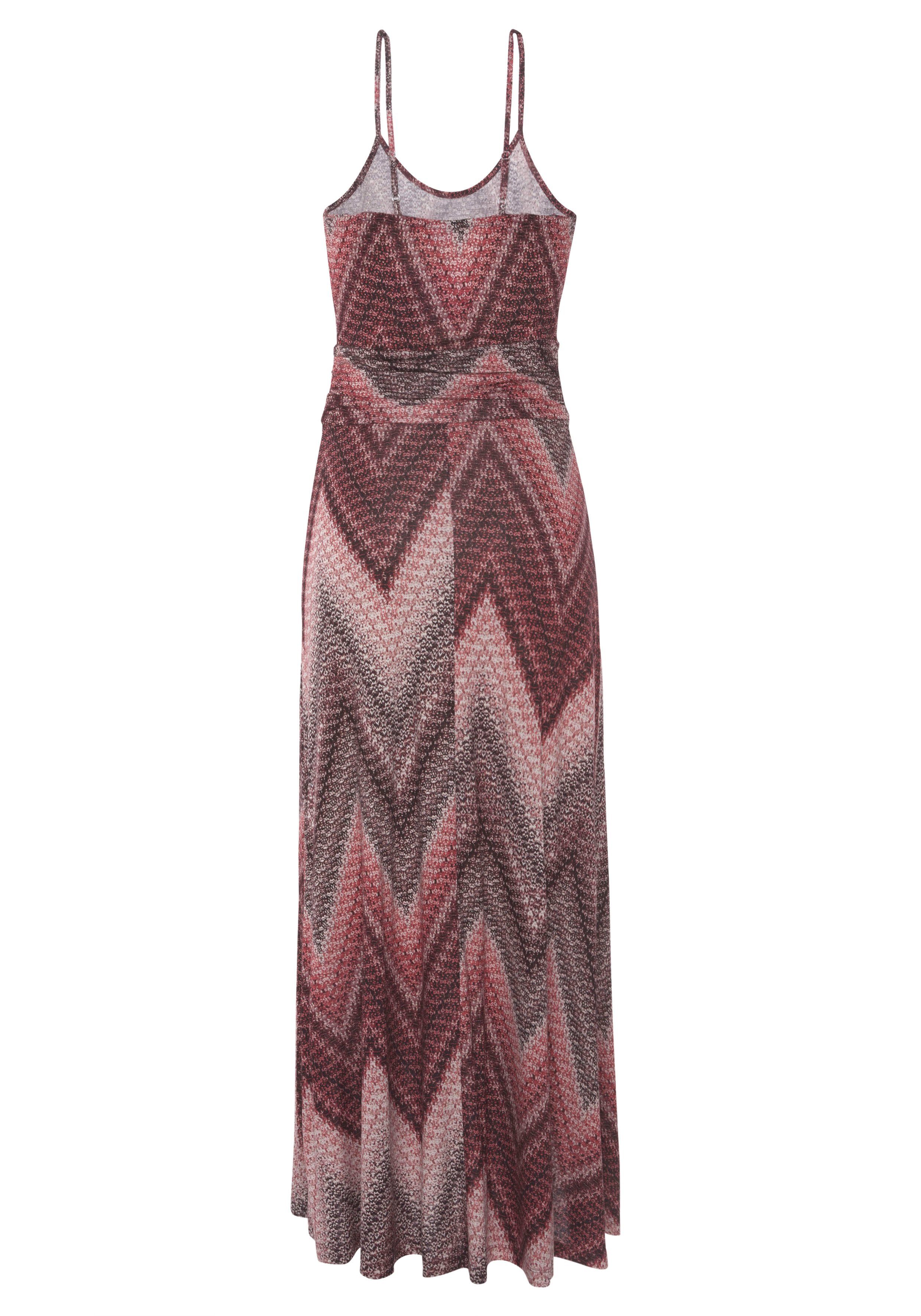 LASCANA Midikleid mit sommerlichem Print und Schlitz, Jerseykleid leichtes Sommerkleid, Strandkleid, Spaghettikleid mit geraffter Taille – Bild 4 von 5