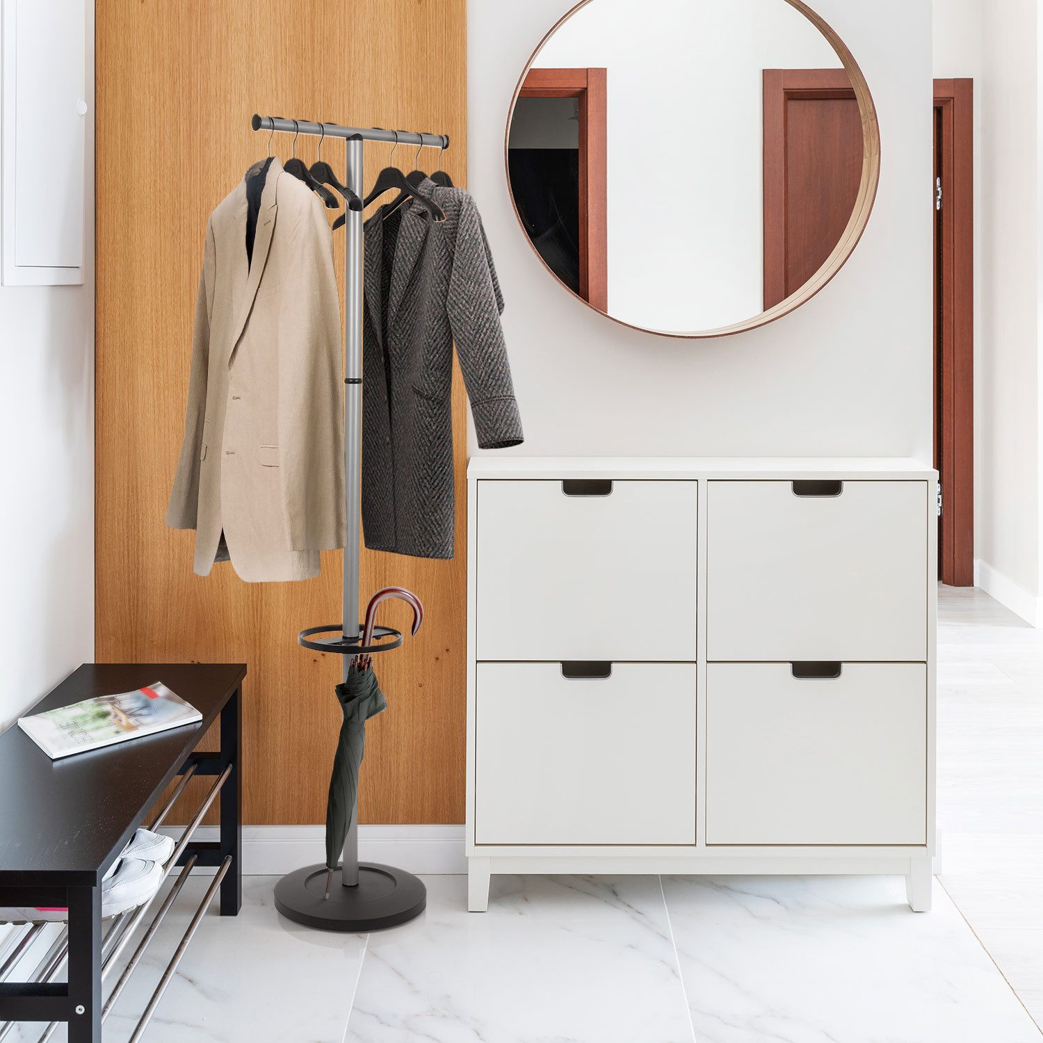 hjh OFFICE Garderobenständer Garderobenständer SPACE I Stahl, Kleiderständer inkl. Kleiderbügel