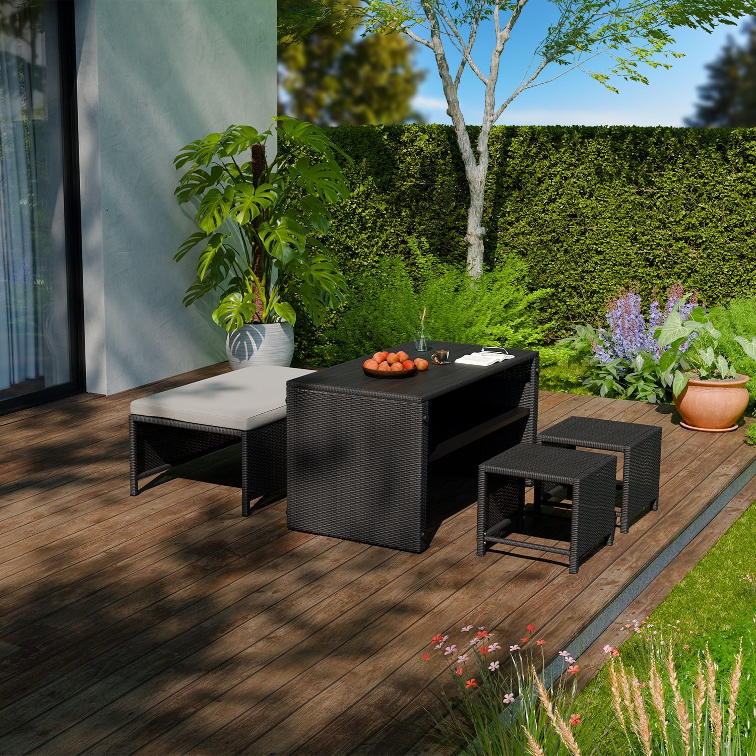 Juskys Gartenlounge-Set Jamaika, 2in1 Polyrattan Set, günstig online kaufen