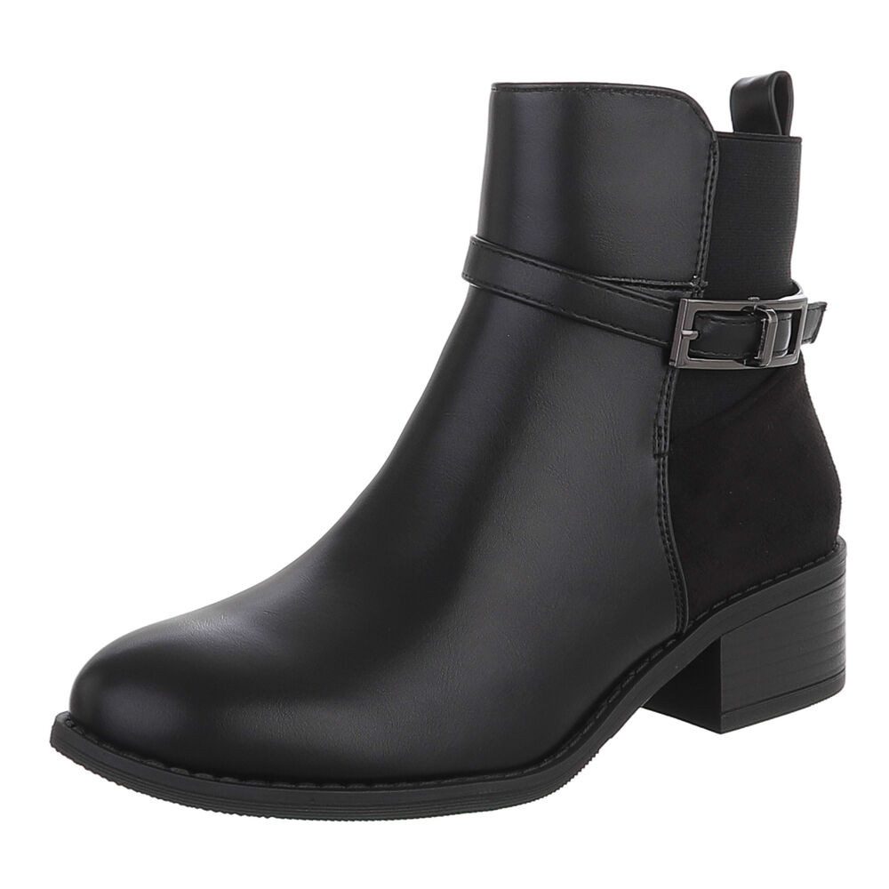 Ital-Design Damen Stiefelette mit Blockabsatz und Schnalle Stiefelette (92355255) Blockabsatz Chelsea Boots in Schwarz
