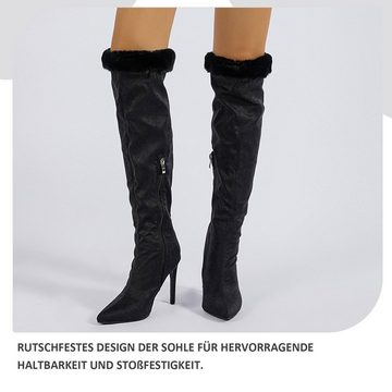 Daisred Overknee Lange Boots Damen Plüsch High-Heel-Stiefel Rutschfest