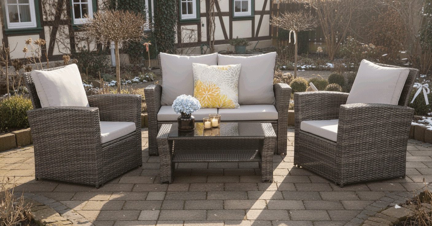 MeXo Gartenlounge-Set Polyrattan Gartenmöbel Set 4 Personen Wetterfest, (Ba günstig online kaufen