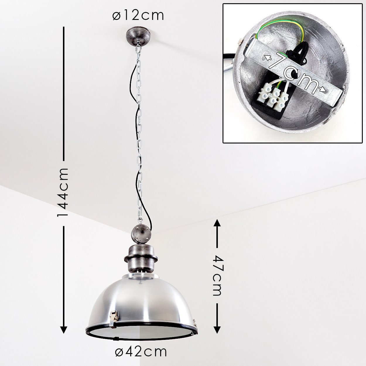 hofstein Hängeleuchte »Musina« Hängelampe aus Metall/Glas Nickel-matt/Weiß Leuchtmittel, im in satiniert, ohne 144cm, Höhe 1xE27, Retro/Vintage-Desgin