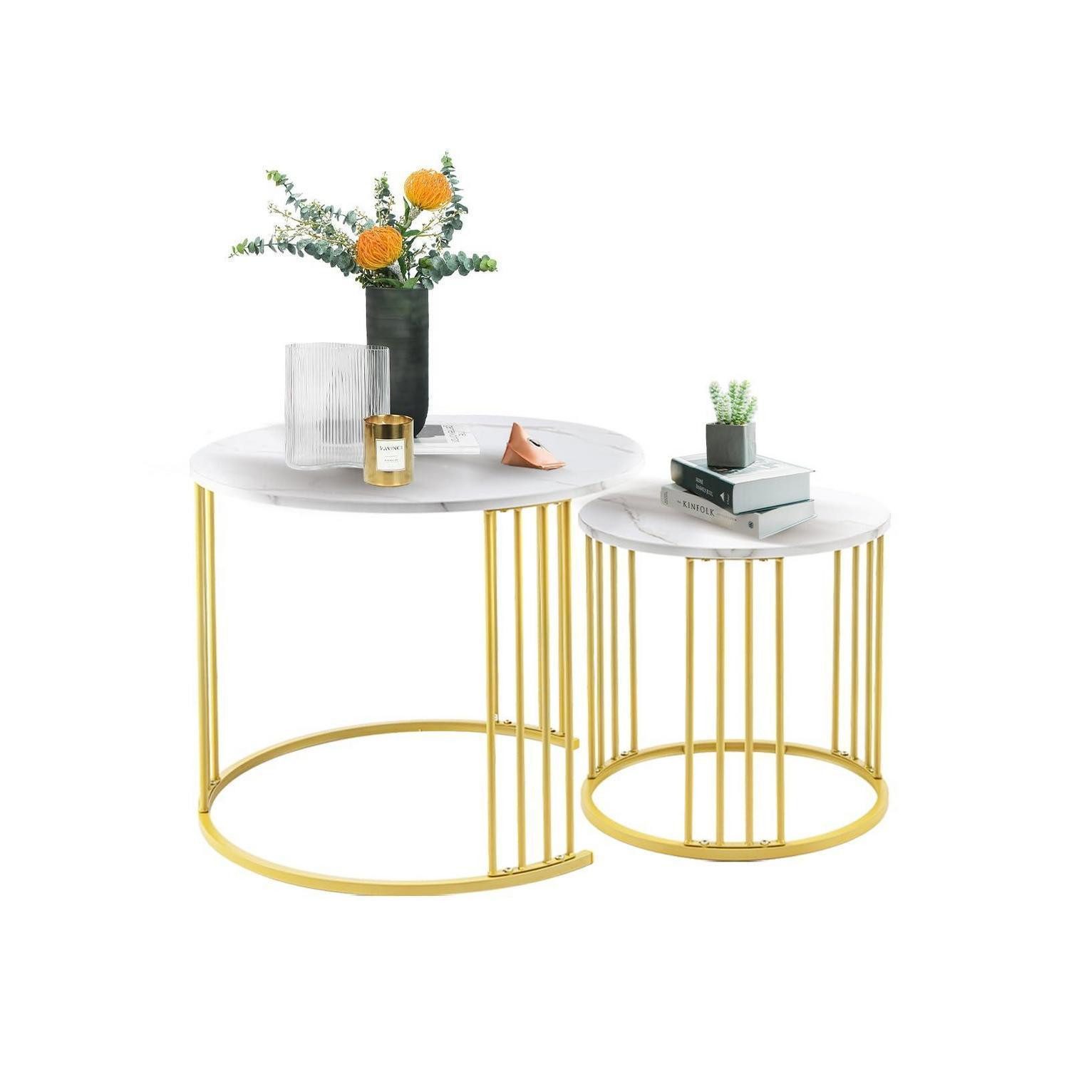 LuxusKollektion Satztisch Runder Satztisch 2er Set weiß (2-St)