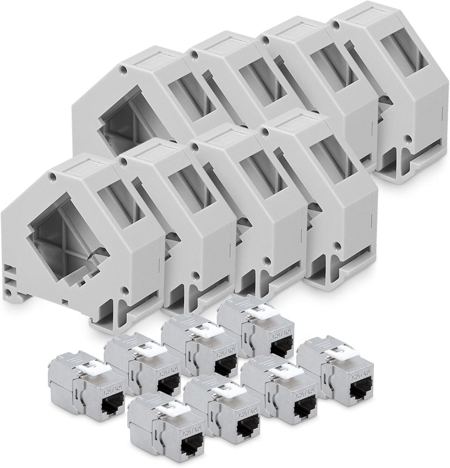 kwmobile Keystone Modul Set mit Hutschienenadapter - 8x CAT 6A Netzwerkkabel, (6.30 cm), Keystone Modul + Hutschienenadapter Set