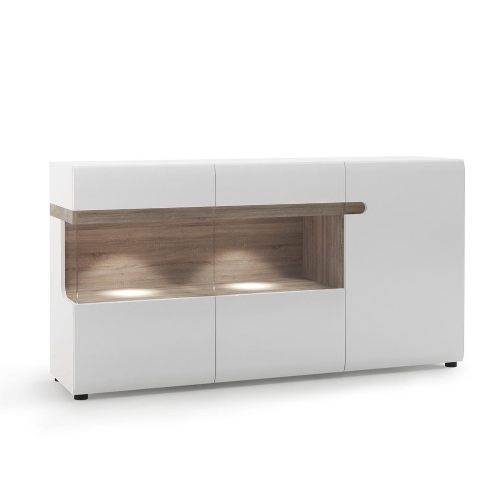 Lomadox Sideboard LEGNICA-129, weiß Hochglanz mit Trüffel Eiche Nb. 164/86,5/42 cm