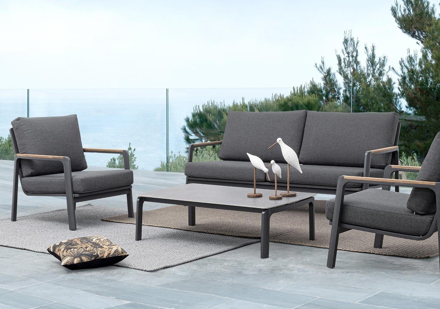 Bizzotto Gartentisch JALISCO, 120 x 70 cm, Aluminium, Anthrazit, Loungetisch, Höhe 33 cm, Tischplatte aus Keramik