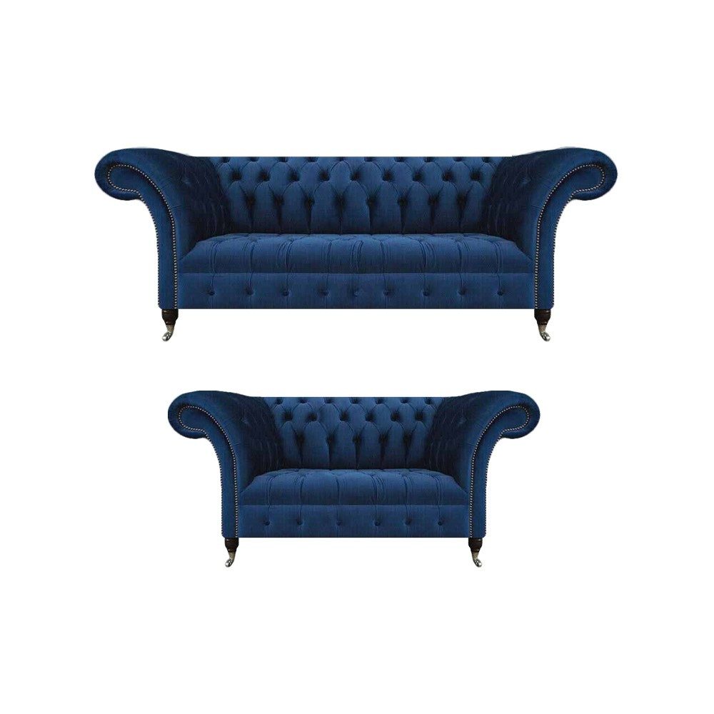 JVmoebel Chesterfield-Sofa Blaues Polstermöbel im Designer-Stil für das Wohnzimmer, 2 Teile, Made in Europa