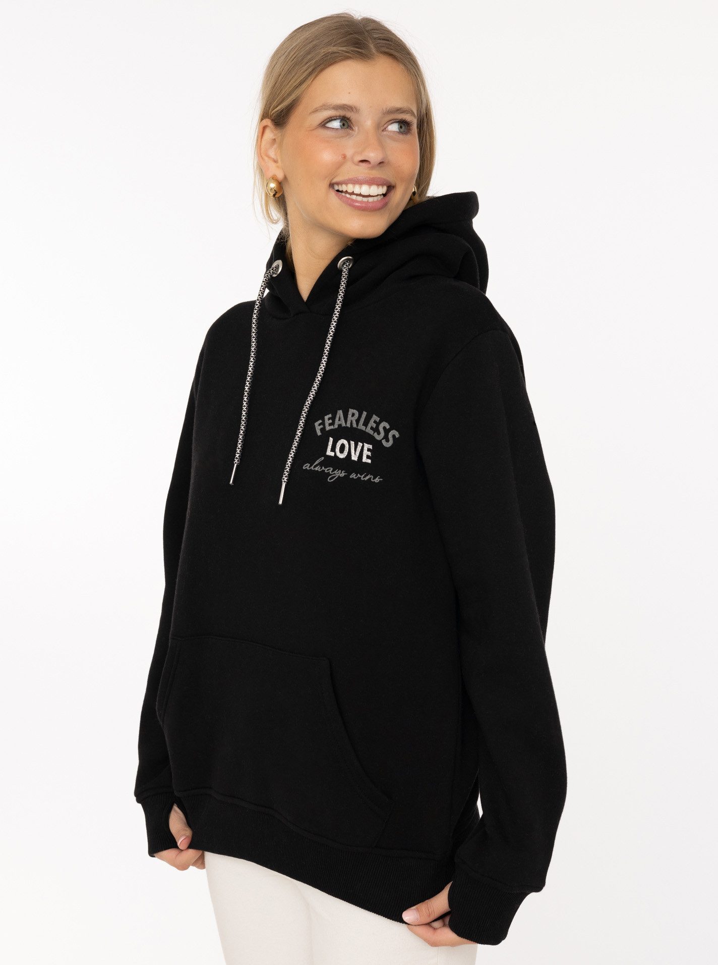 Zwillingsherz Hoodie "Wings" glamouröse Stickerei mit Flügeln, Pailletten, glänzende Kordel