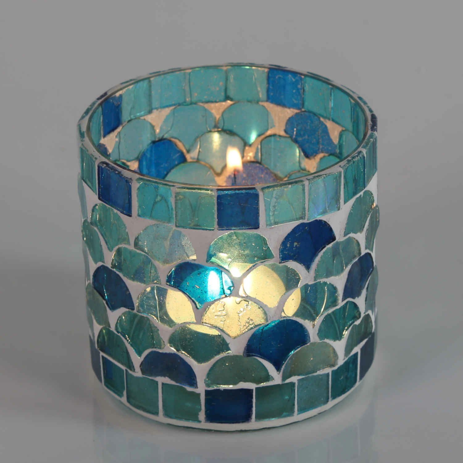 Windlicht Orientalisches Mosaik Windlicht Athen Hellblau aus Glas handgefertigt