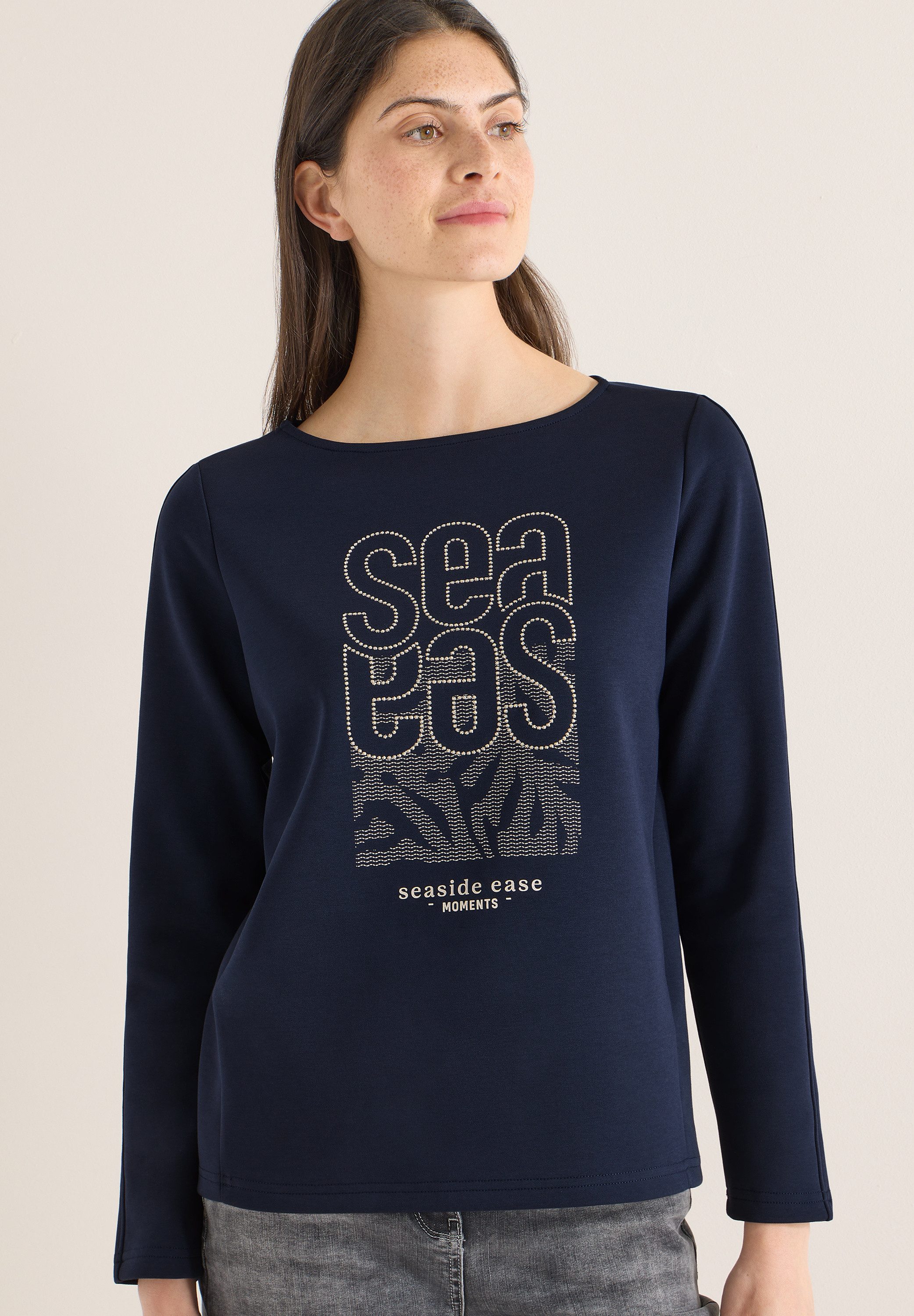 CECIL Langarmshirt modernes Front-Artwork mit Stickerei