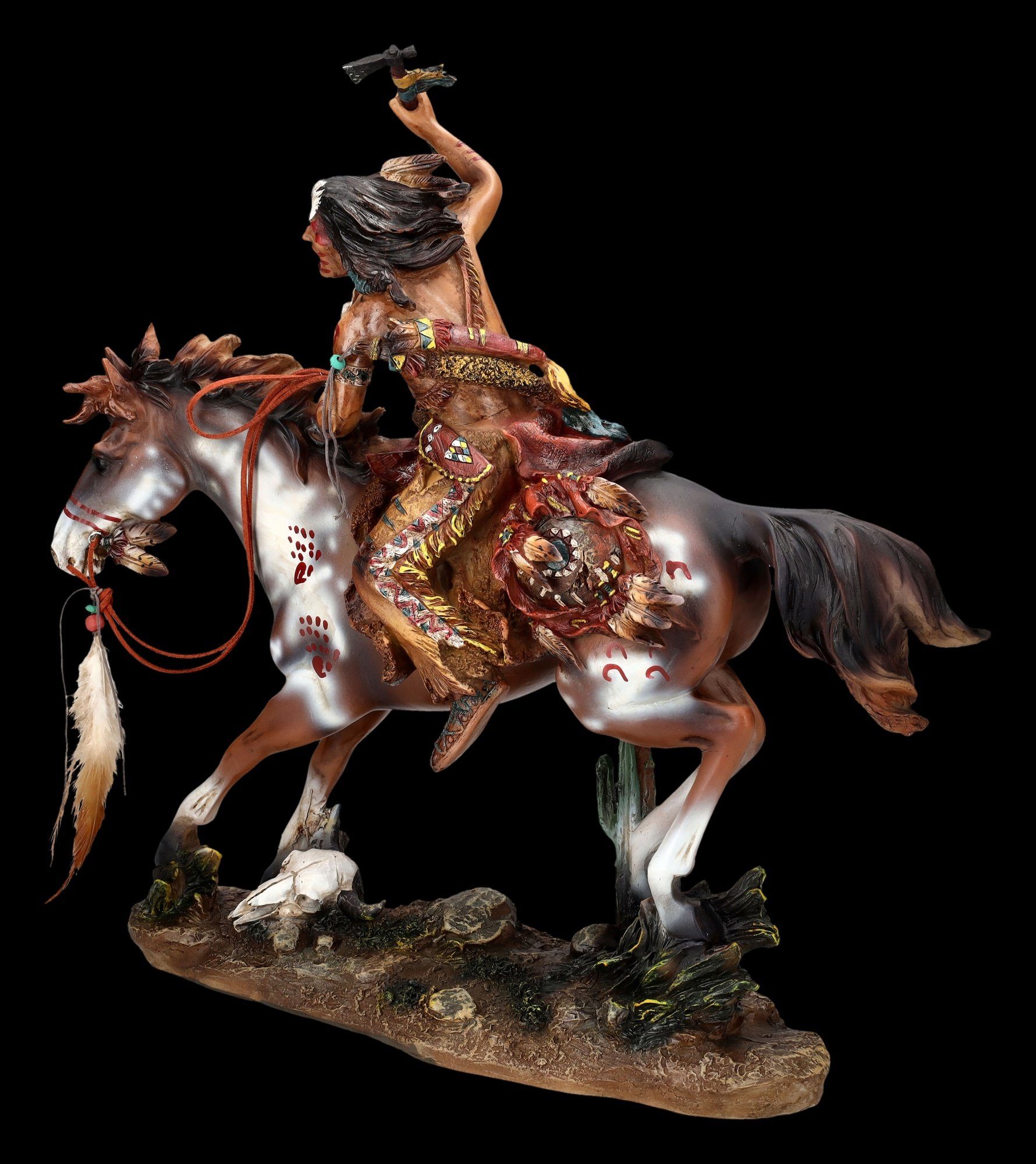 Figuren Shop GmbH Dekofigur Native American Figur - Reitend mit Tomahawk groß - Western Pferd