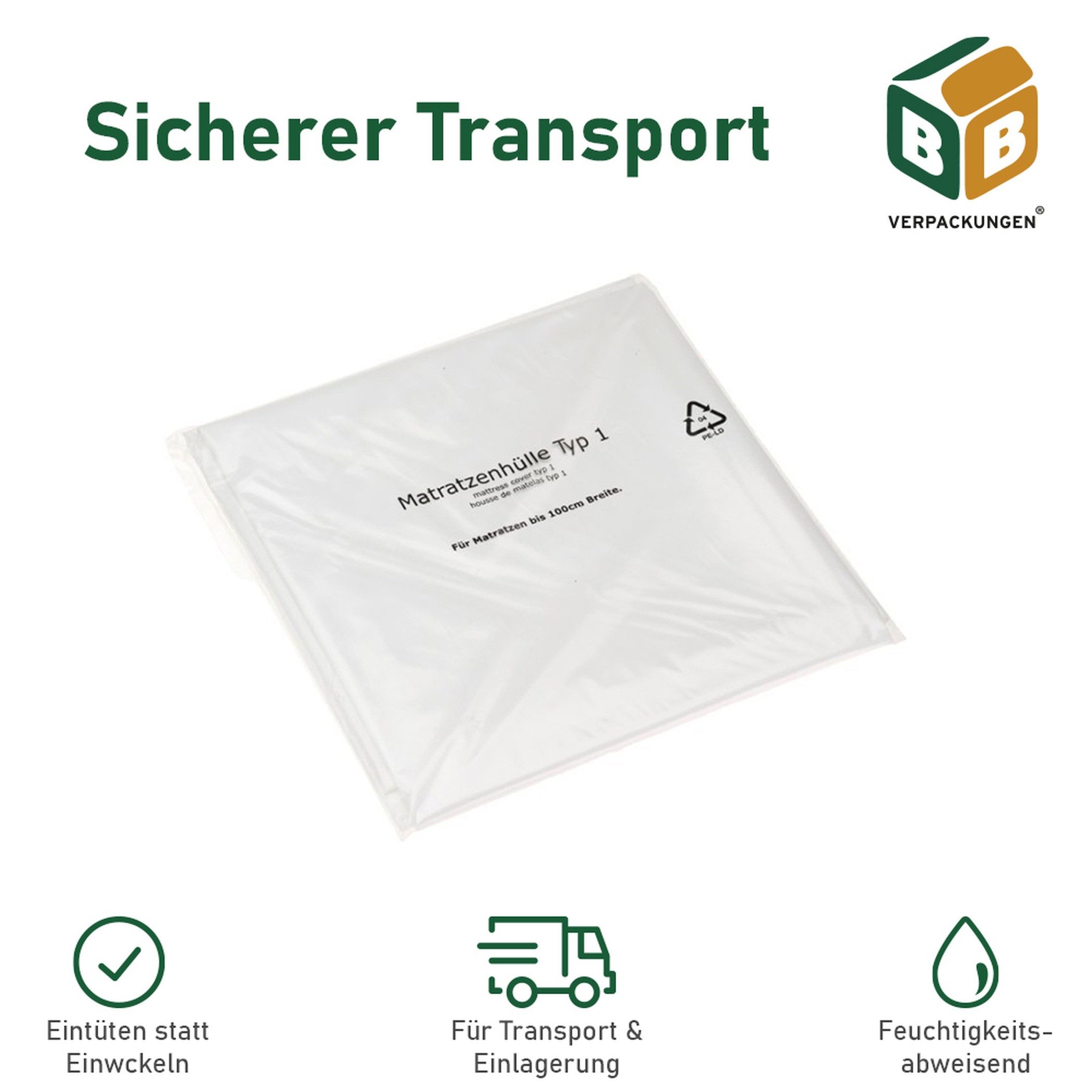 Matratzenschutzbezug Matratzenhülle Typ 1 BB-Verpackungen, 1300 x 2350 mm, günstig online kaufen