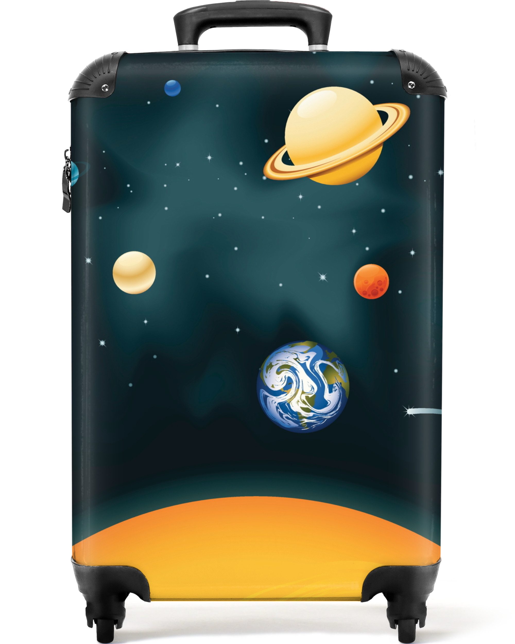 NoBoringSuitcases.com© Kinderkoffer Planeten - Weltraum - Erde - Kinder 55x35x20cm, 4 Rollen, Handgepäck Koffer, Hartschalenkoffer Kinder, Reisekoffer Jungen