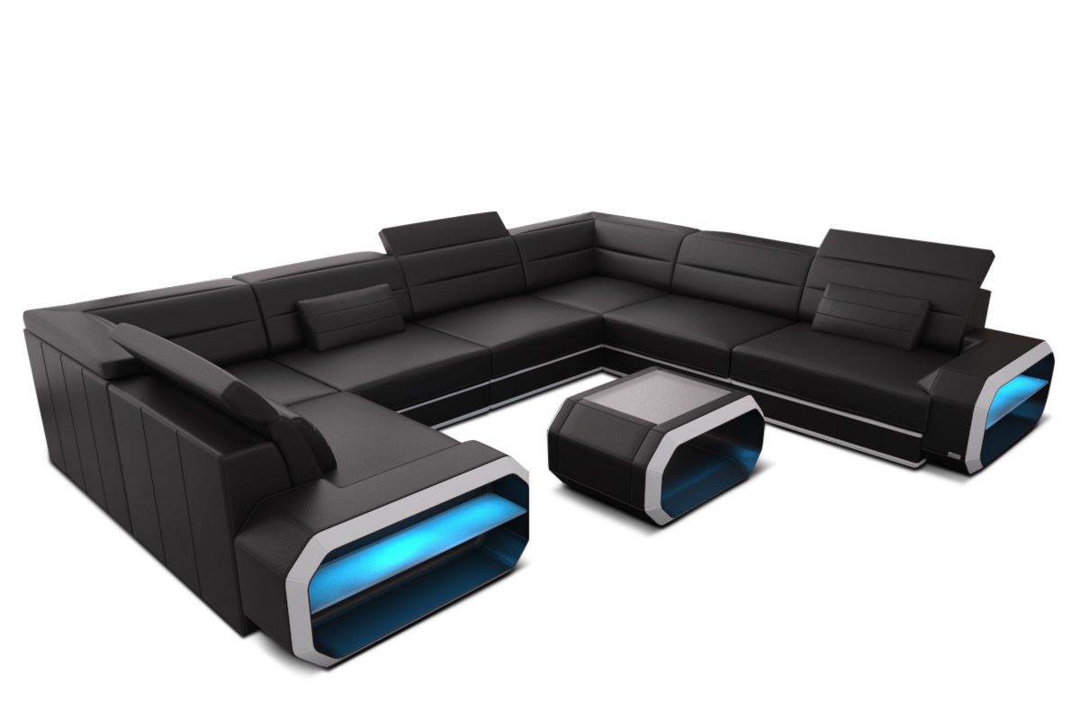 Sofa Dreams Wohnlandschaft Ledersofa Verona U Form Mini, Designersofa, Sofa mit Licht und USB