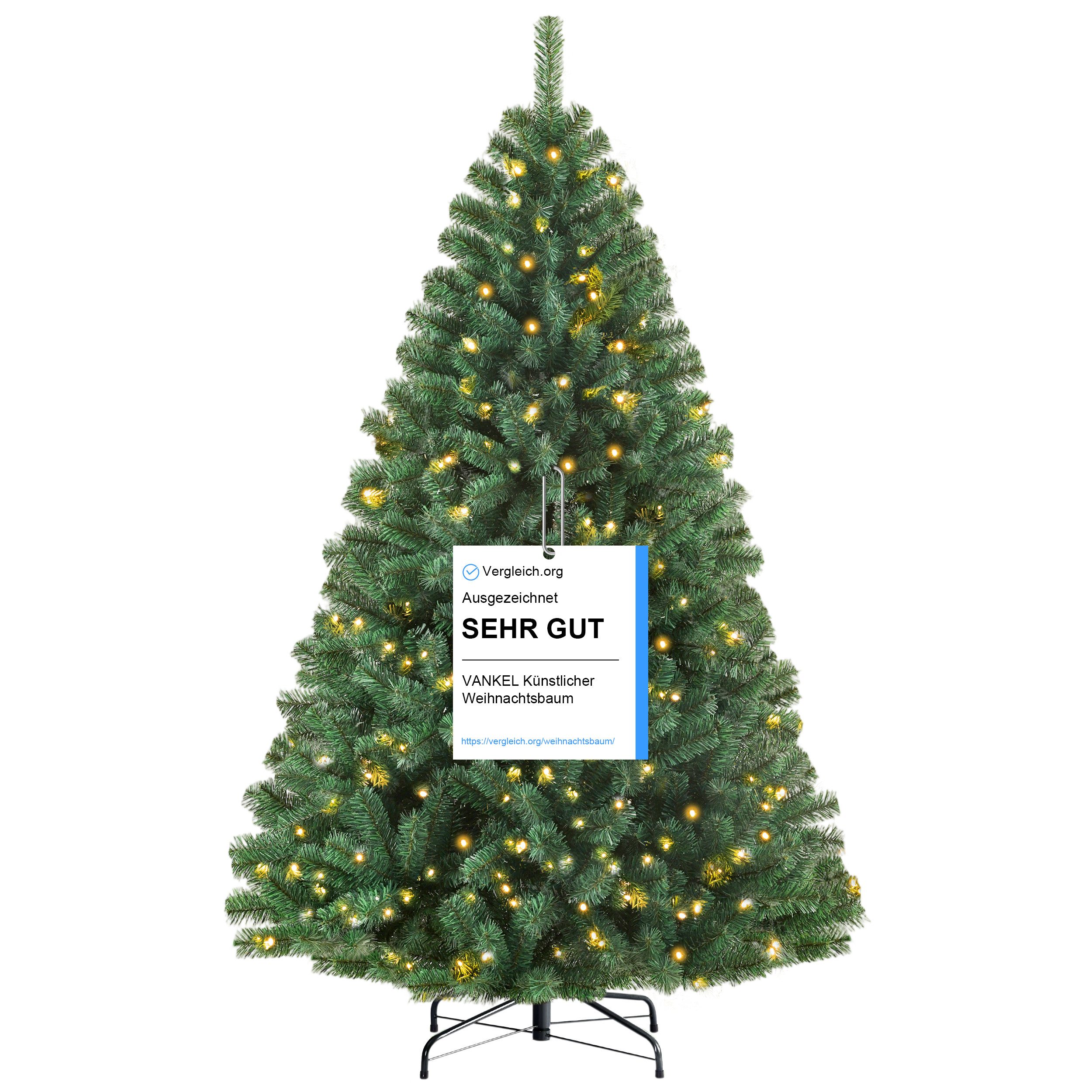 Vankel Künstlicher Weihnachtsbaum tannenbaum mit beleuchtung schmuck mit licht deko außen 180/210/235, mit 900 Spitzen und 180 Warm-Weißen LED, 100% PVC Zweige, schwer entflammbar, leicht montierbar, naturgetreu