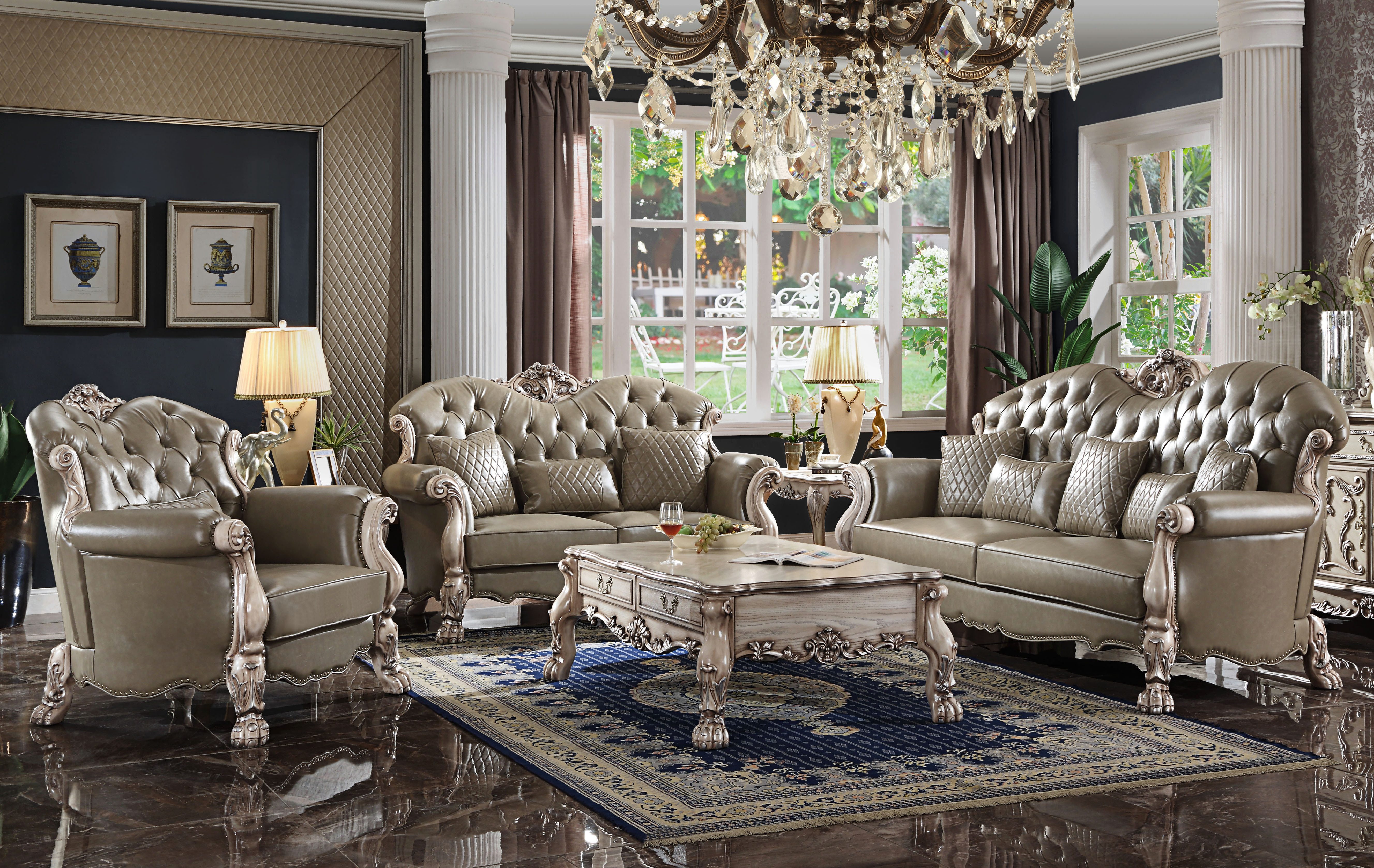 Wohnzimmer-Set Sofa Polster 3 2 1 Sitzer Couchtisch Holz 4tlg. Luxus Sofagarnitur