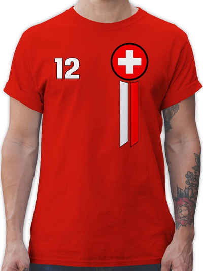 Shirtracer T-Shirt »12. Mann Schweiz Emblem - Fussball WM 2022 - Herren Premium T-Shirt« herren shirts fußball wm - tischert 2022 deutschland - tshirt wm2022