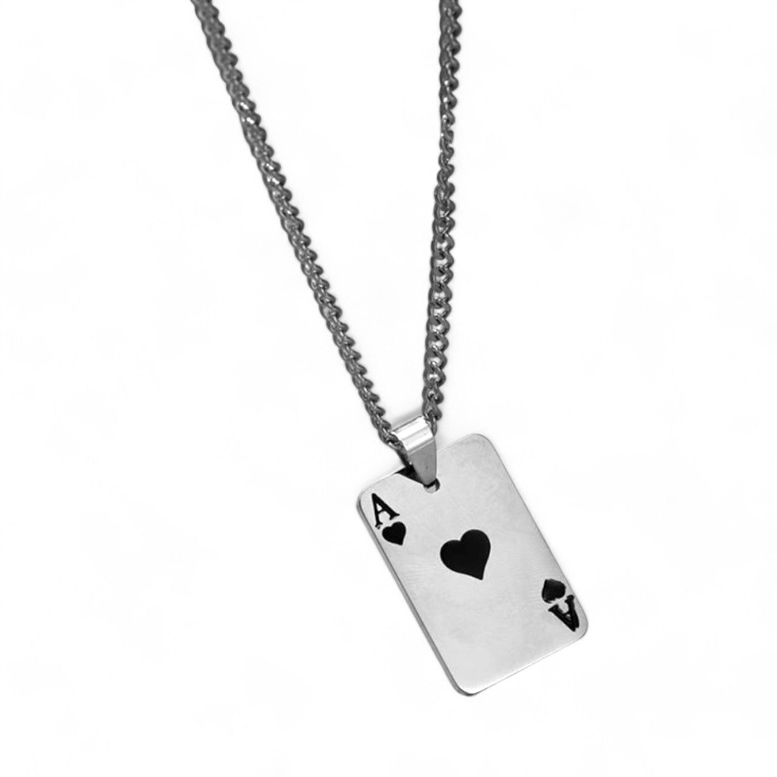 Eyecatcher Edelstahlkette Hip Hop Poker Halskette Herz Ass dünne Panzerkett günstig online kaufen