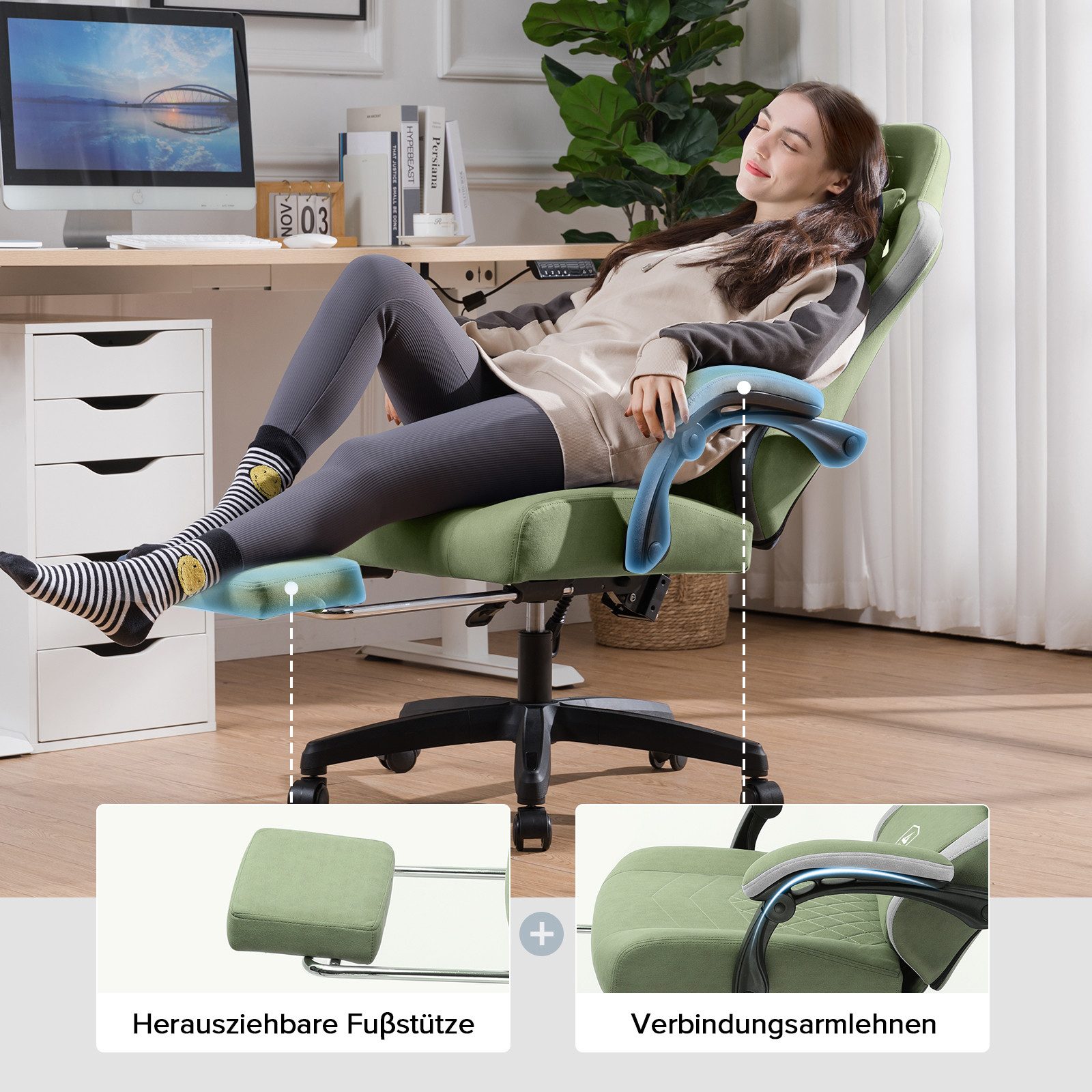 GTPLAYER Gaming-Stuhl Ergonomischer Gaming Sessel Schreibtischstuhl aus Stoff/Kunstleder (Pacekung), Federsitzkissen mit Fußstütze