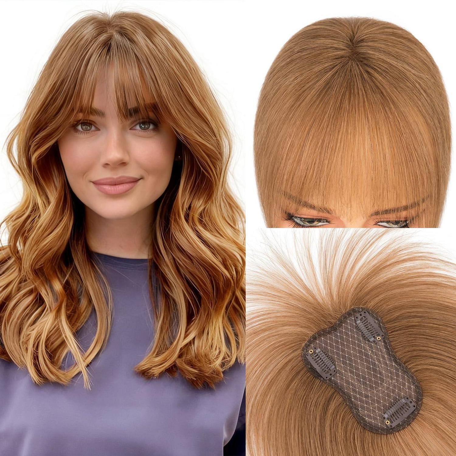 LuxusKollektion Toupet Haarteil Clipin Echthaar 360Abdeckung Damen Mit Pony -20g Hellbraun