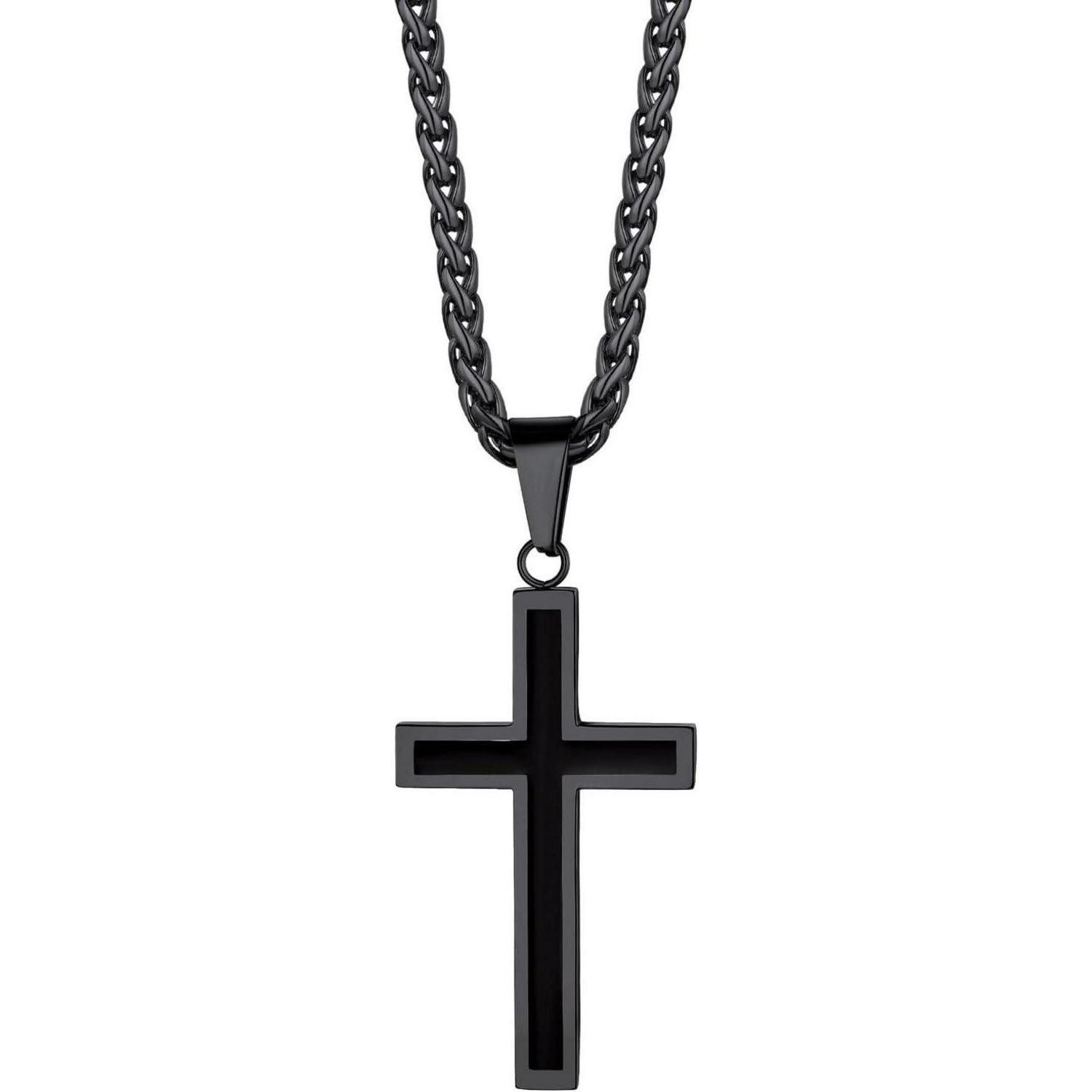 LuxusKollektion Kreuzkette Edelstahl Kreuz Anhänger Halskette Silber Gold Schwarz 50+5cm
