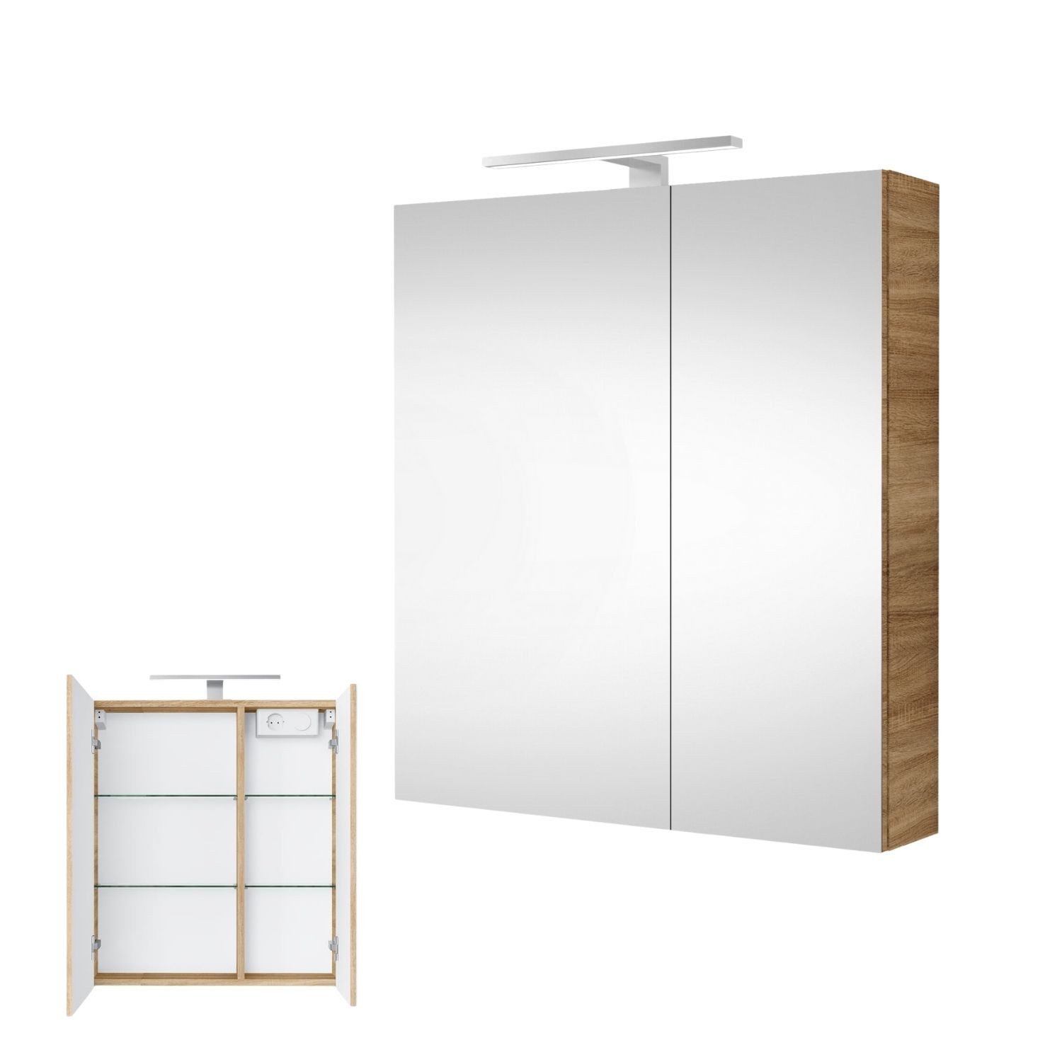 Planetmöbel Badezimmerspiegelschrank Spiegelschrank mit LED Beleuchtung 60c günstig online kaufen