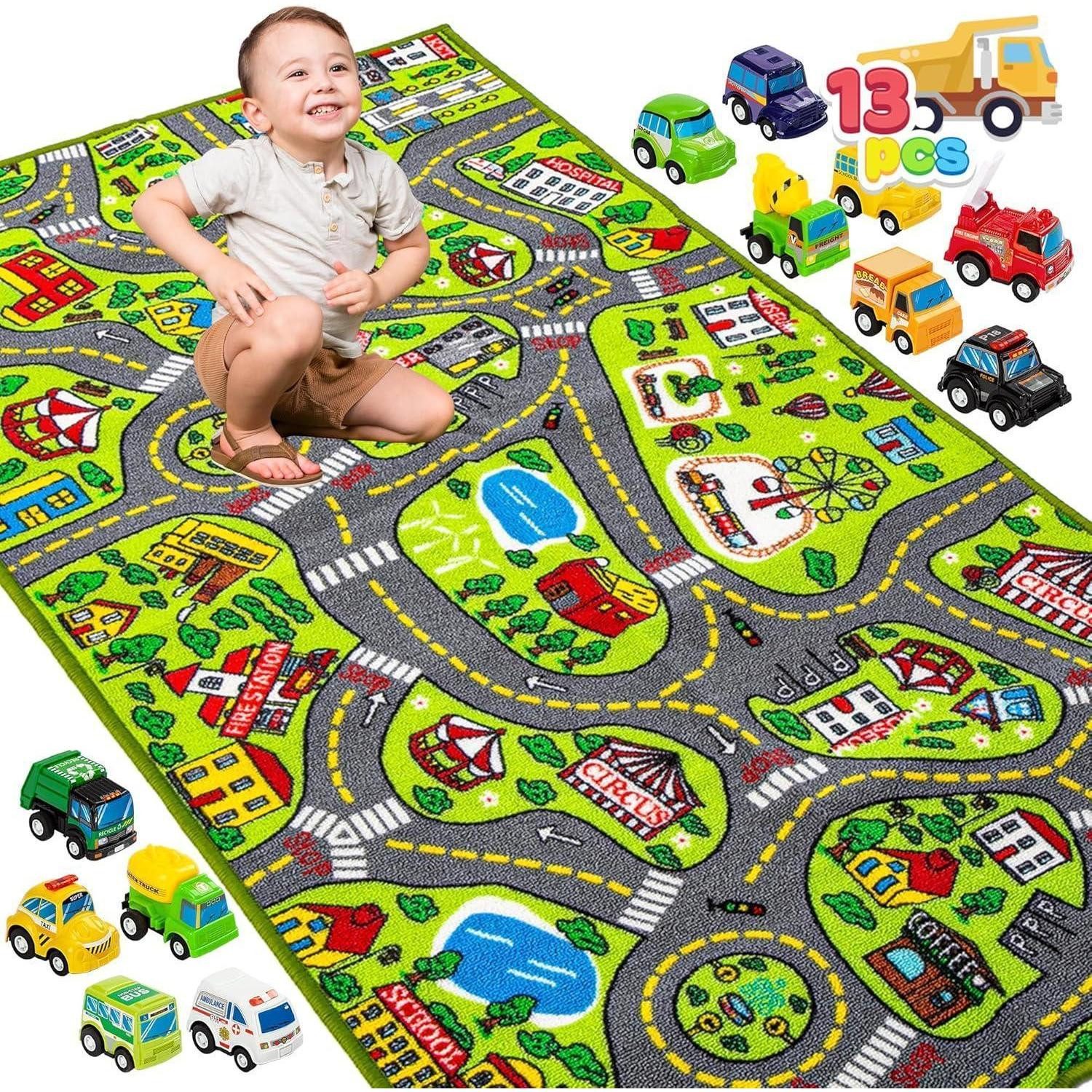 LuxusKollektion Kinderteppich Teppich Kinderzimmer Autoteppich Spielmatte 80x150cm 12 Mini Auto, rechteckig, Höhe: 10 mm