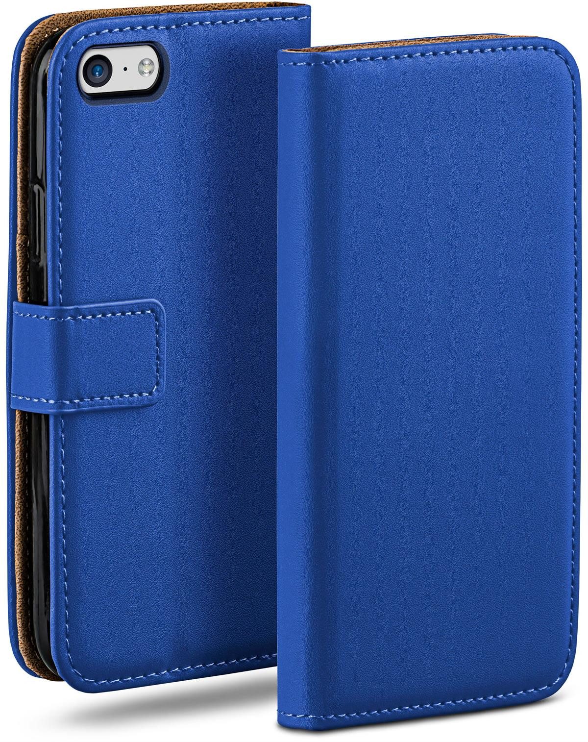 moex Handyhülle für iPhone 5c Hülle Klappbar Book Case Blau 4 Zoll, Klapphülle Kartenfach Flip Cover Handytasche Leder Optik Schutzhülle