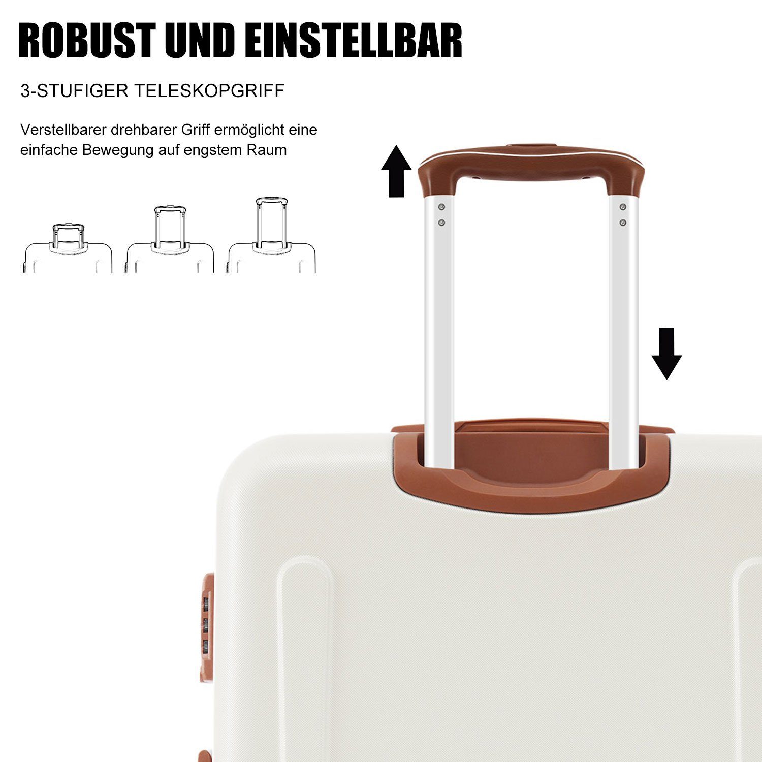 Universal- TSA Rollen, 77.5*50.5*30 BlingBin XL, + 4 Handgepäck Räder, creme Zollschloss, 360°leises Hartschalen-Trolley braun Rollkoffer