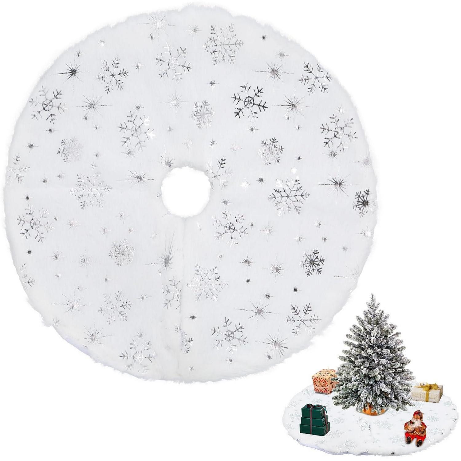 LuxusKollektion Christbaumständer Mini Weihnachtsbaumdecke Rund Plüsch Weiß 38cm