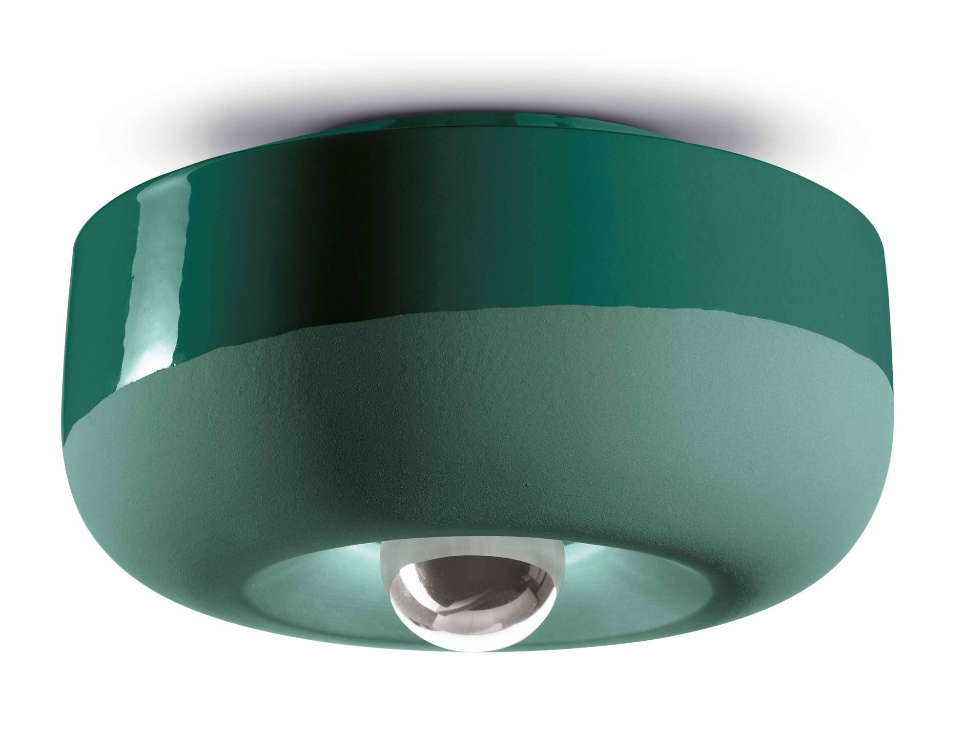 Licht-Erlebnisse Deckenleuchte MATTEO, ohne Leuchtmittel, Keramik E27 Ø 27 cm Flaschengrün rund Retro Handarbeit