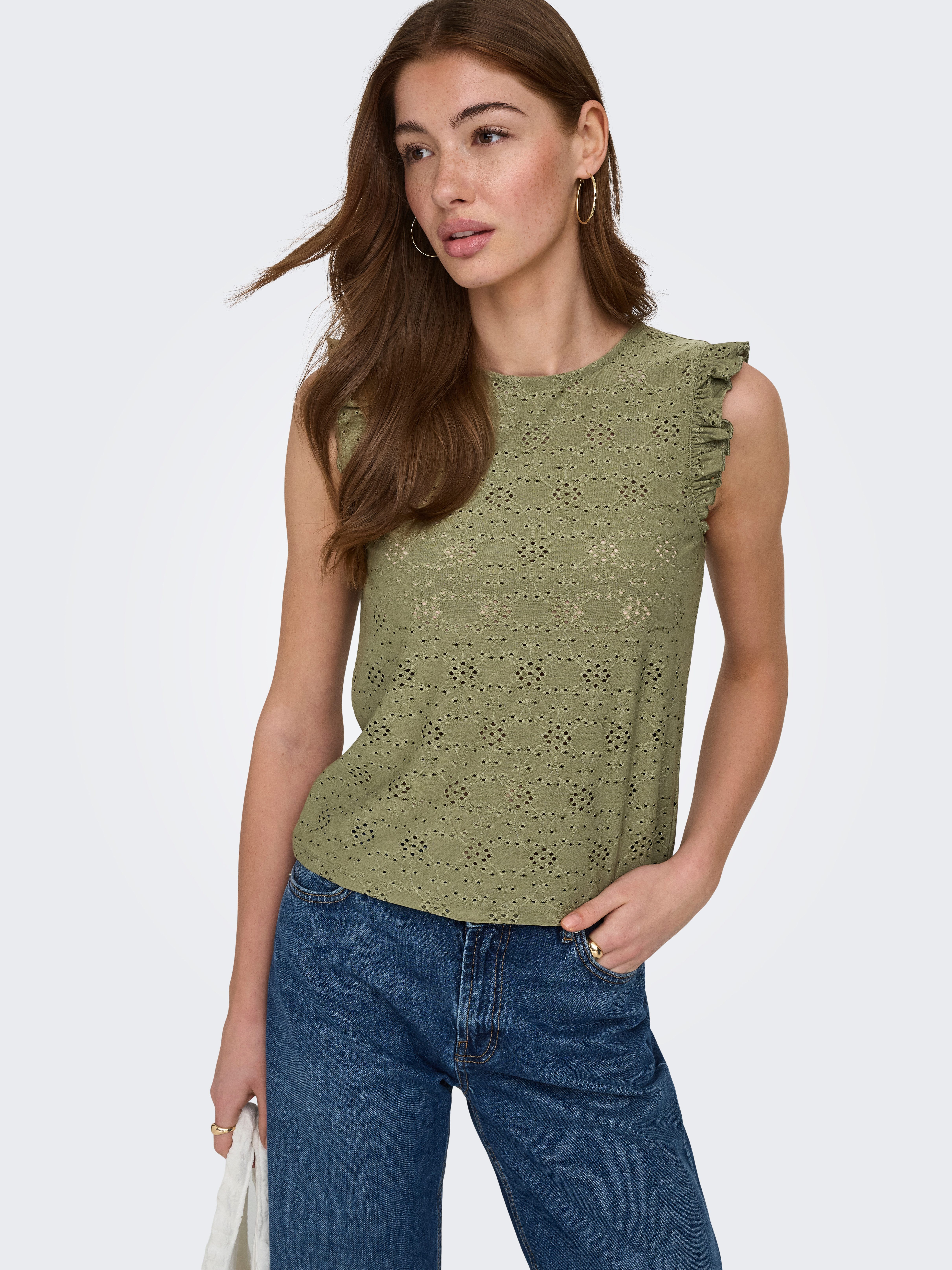ONLY Shirttop ONLSMILLA S/L FRILL TOP JRS Materialmix, regular fit, Rundhals