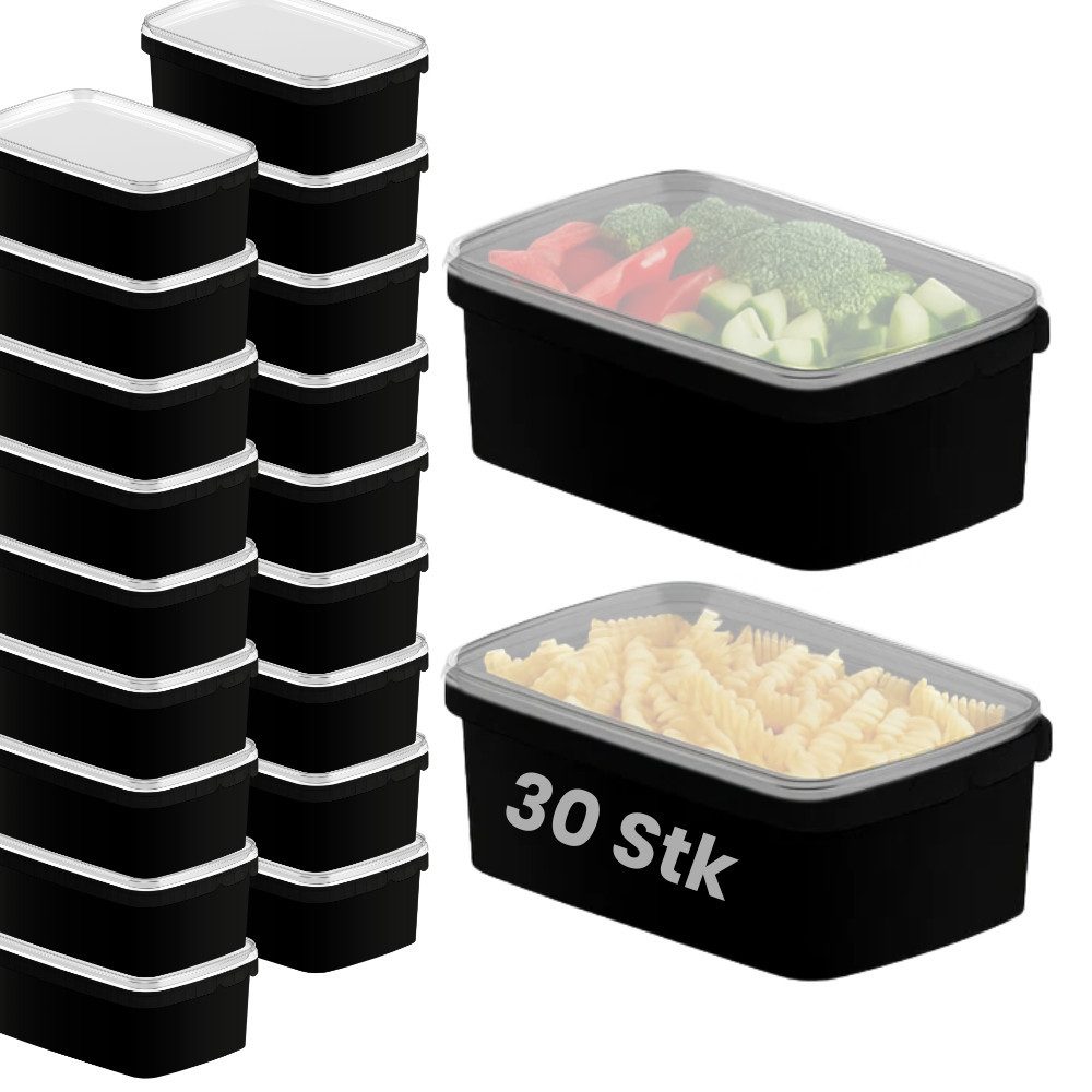 mikken Frischhaltedose 1200ml schwarz - Kunststoffbox Aufbewahrungsdose Plastikdose, (Spar-Set, 30-tlg., 10er-100er Set), Heiß- bis 100 °C und Kaltabfüllung, luftdicht, stapelbar
