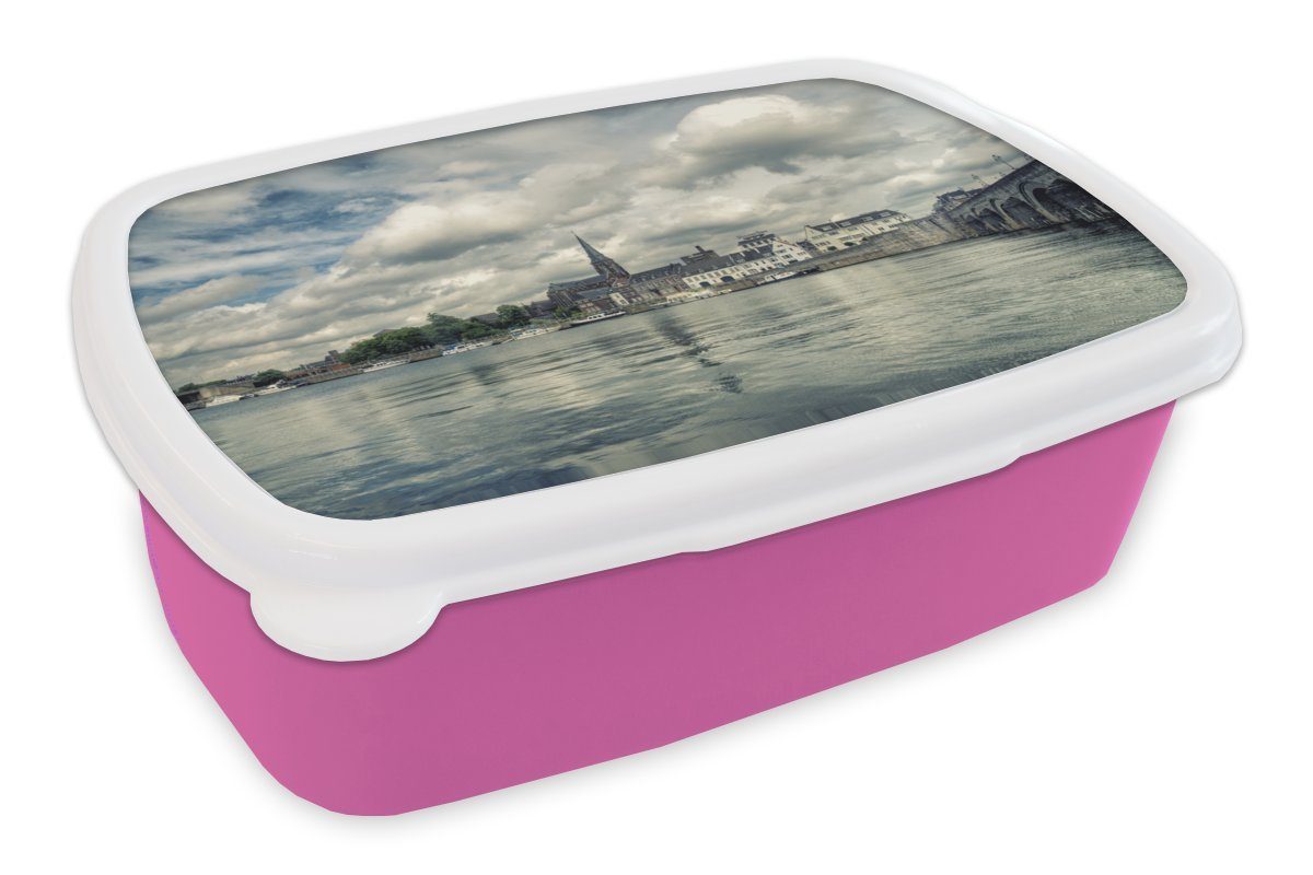 MuchoWow Lunchbox Wasser - Maastricht - Wolken, Kunststoff, (2-tlg), Brotbox für Erwachsene, Brotdose Kinder, Snackbox, Mädchen, Kunststoff rosa