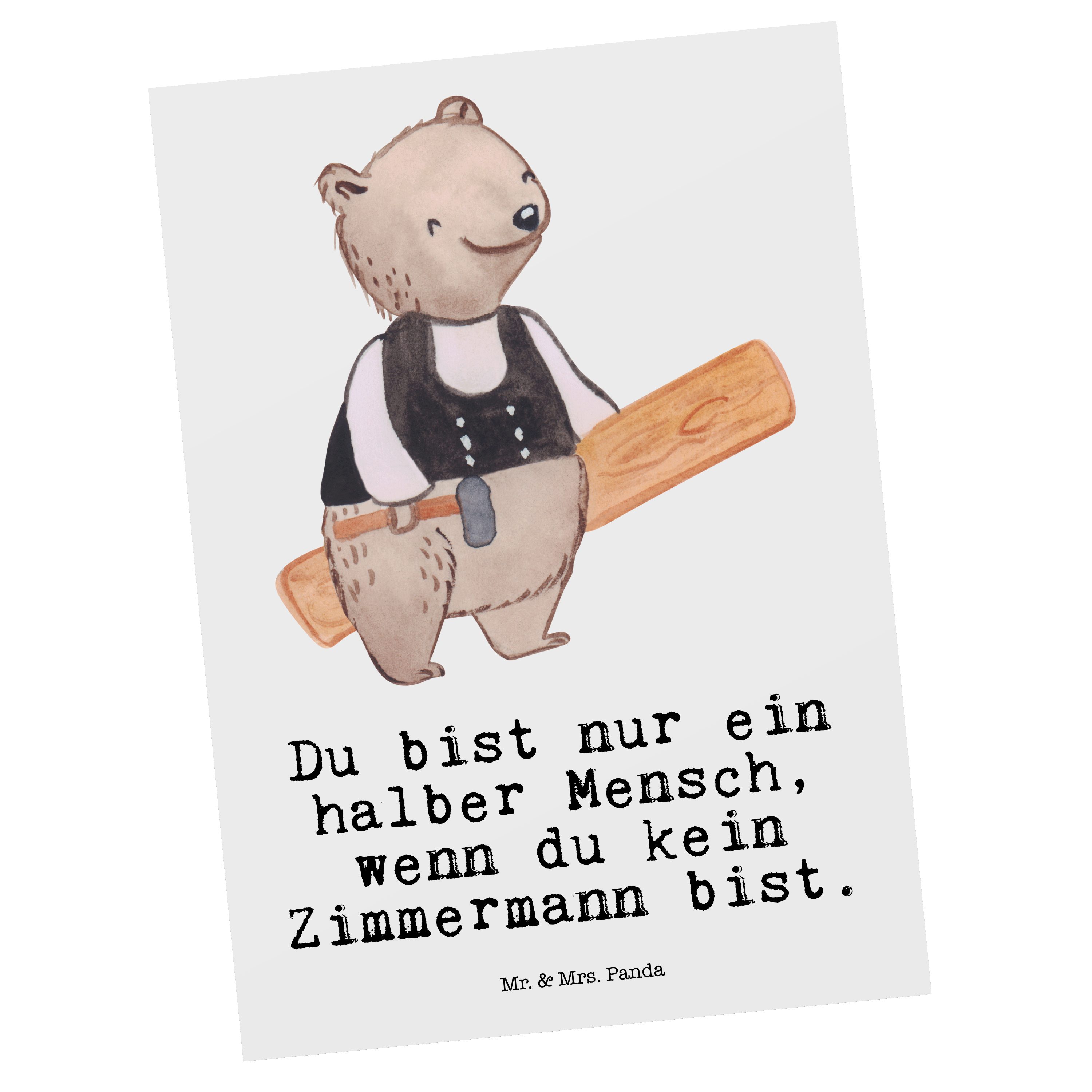 Mr. & Mrs. Panda Postkarte Zimmermann mit Herz - Weiß - Geschenk, Dankeskarte, Einladungskarte
