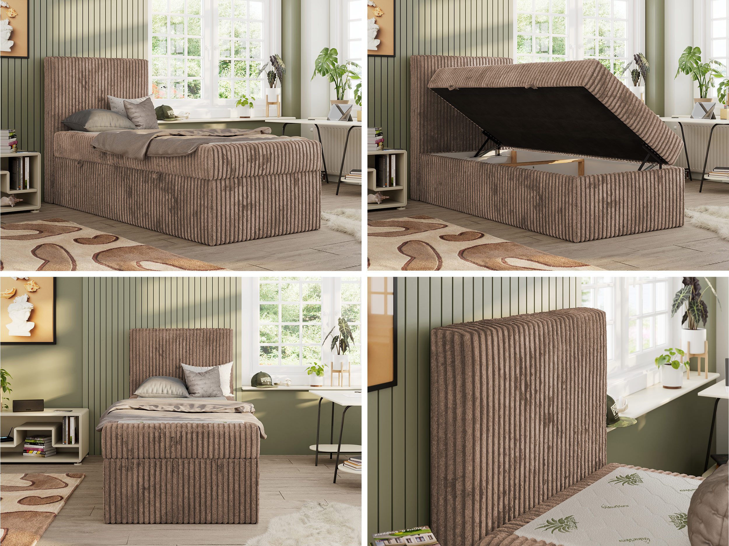 MKS MÖBEL Jugendbett TILIO (Set, T30 Schaum, 7 Härtezonen), Jugendbett 90x200, Stauraum, hohe Kopfteil, Multipocket-Matratze