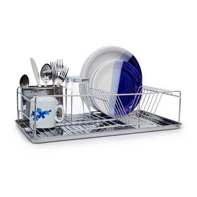 XIAPIA Abtropfgestell Geschirr Ständer mit Abtropfschale und Besteckhalter 42 x 30 x 19.8 cm Schwarz Geschirrtrockner für Teller und Schüsseln im Küchen